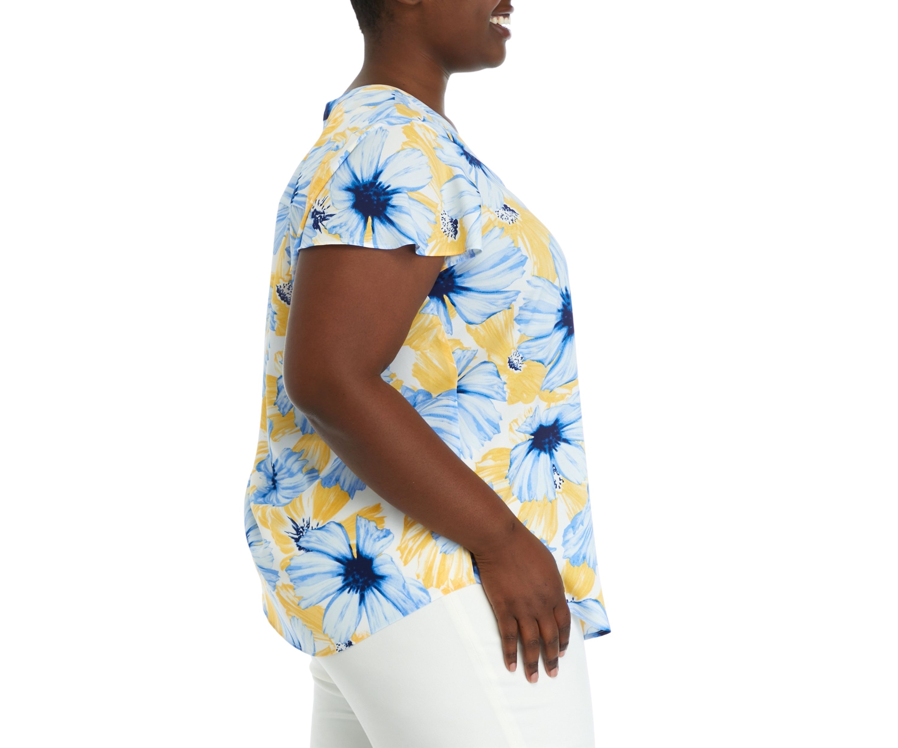 Plus Size Printed Pleat Front Top