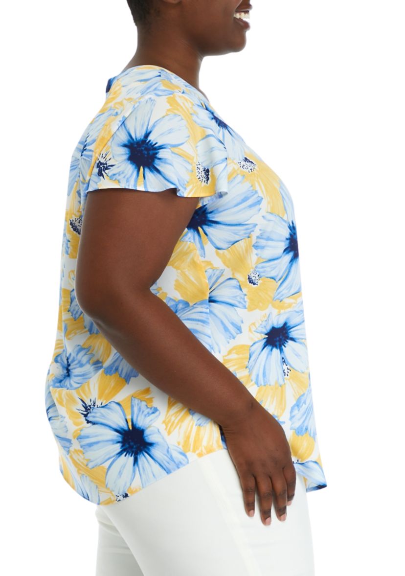 Plus Size Printed Pleat Front Top