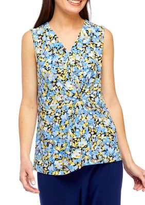 AK Anne Klein Women's Petite Printed V-Neck Twist Front Tank Top