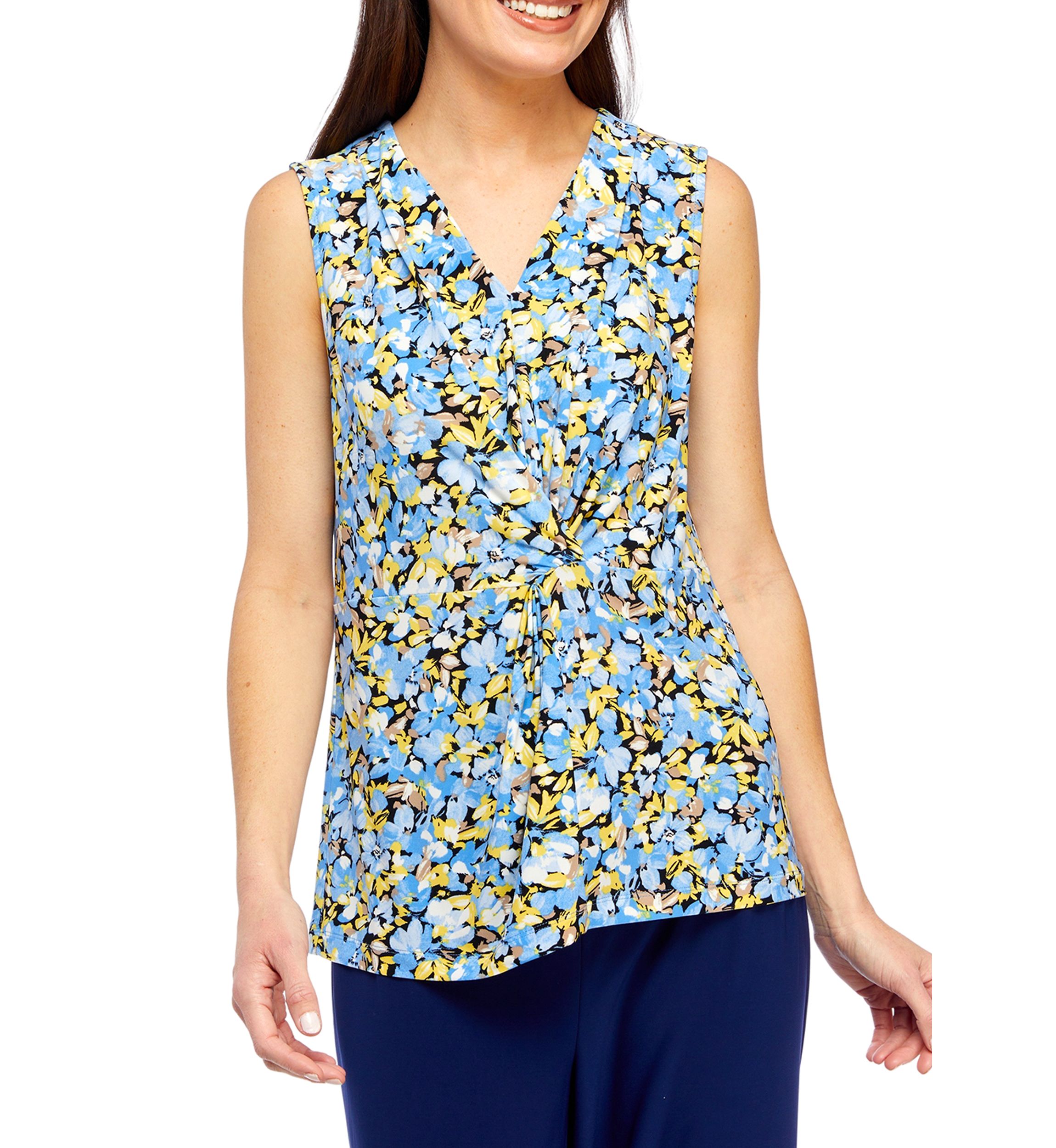 Petite Printed V-Neck Twist Front Tank Top