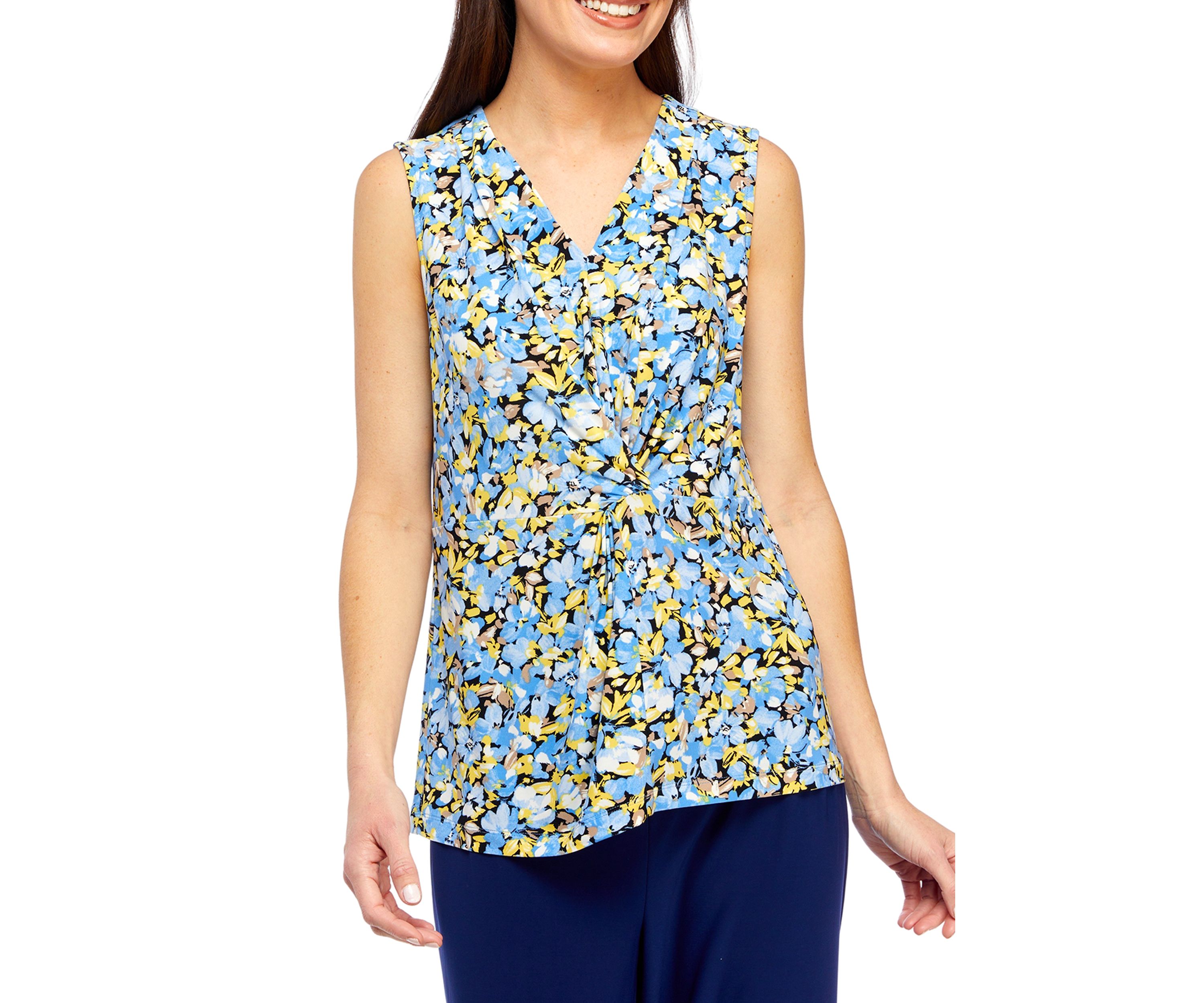 Petite Printed V-Neck Twist Front Tank Top