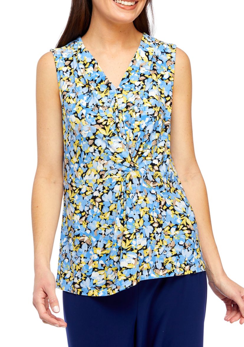 Petite Printed V-Neck Twist Front Tank Top