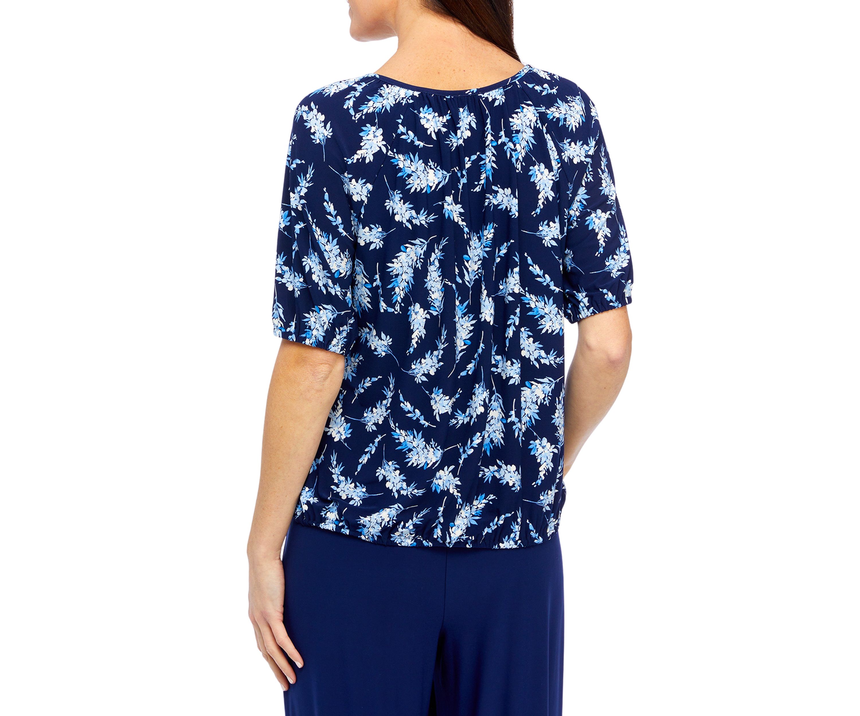Petite Printed Elbow Sleeve Keyhole Peasant Top