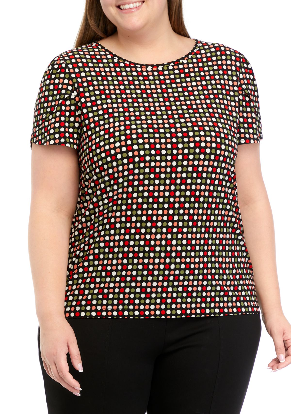Plus Size Printed Short Gathered Tulip Sleeve Top