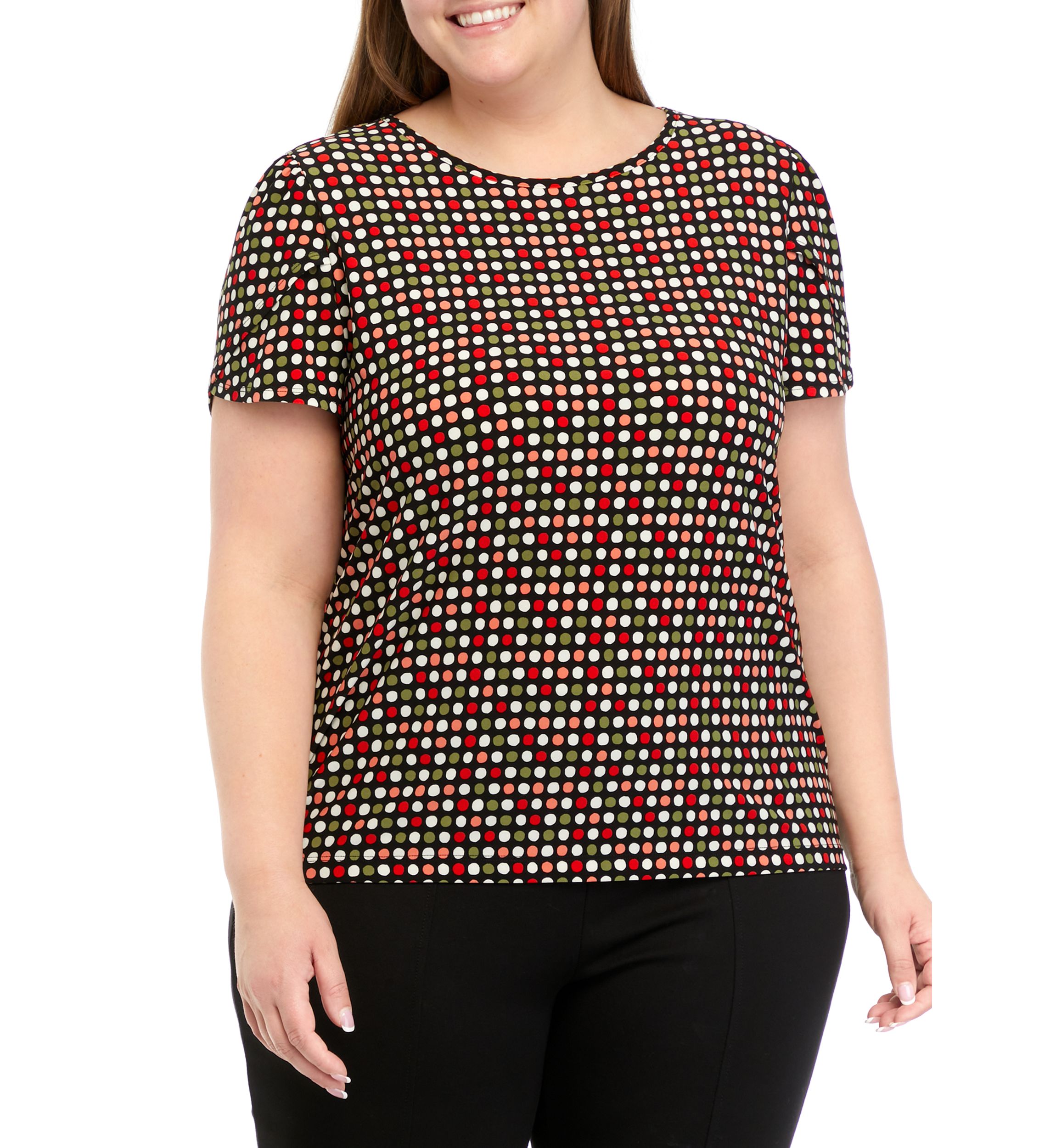 Plus Size Printed Short Gathered Tulip Sleeve Top