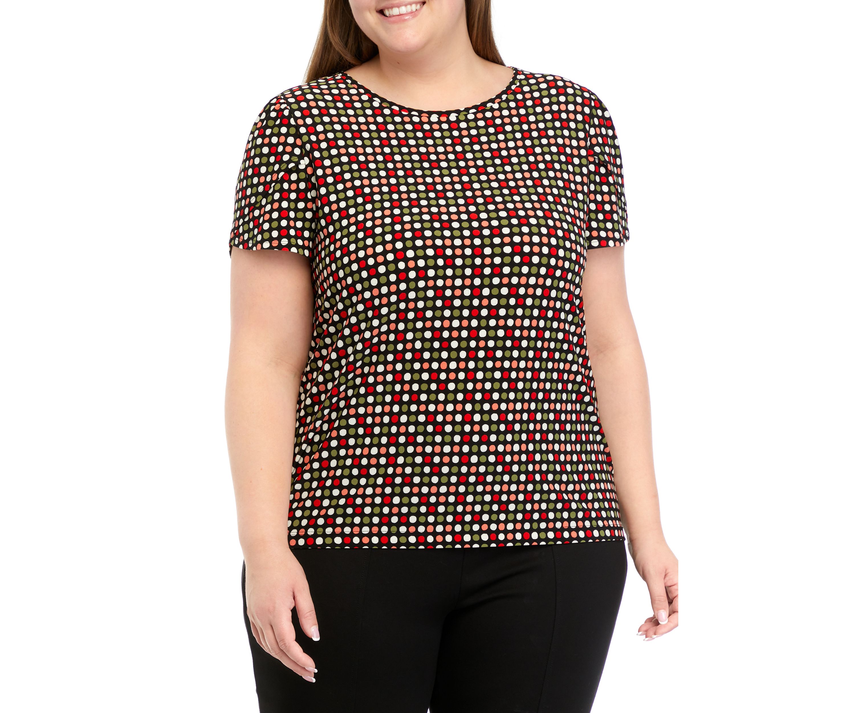 Plus Size Printed Short Gathered Tulip Sleeve Top