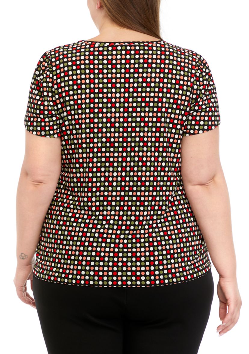 Plus Size Printed Short Gathered Tulip Sleeve Top