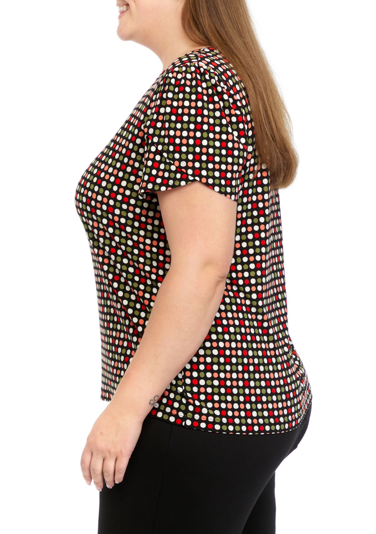 Plus Size Printed Short Gathered Tulip Sleeve Top