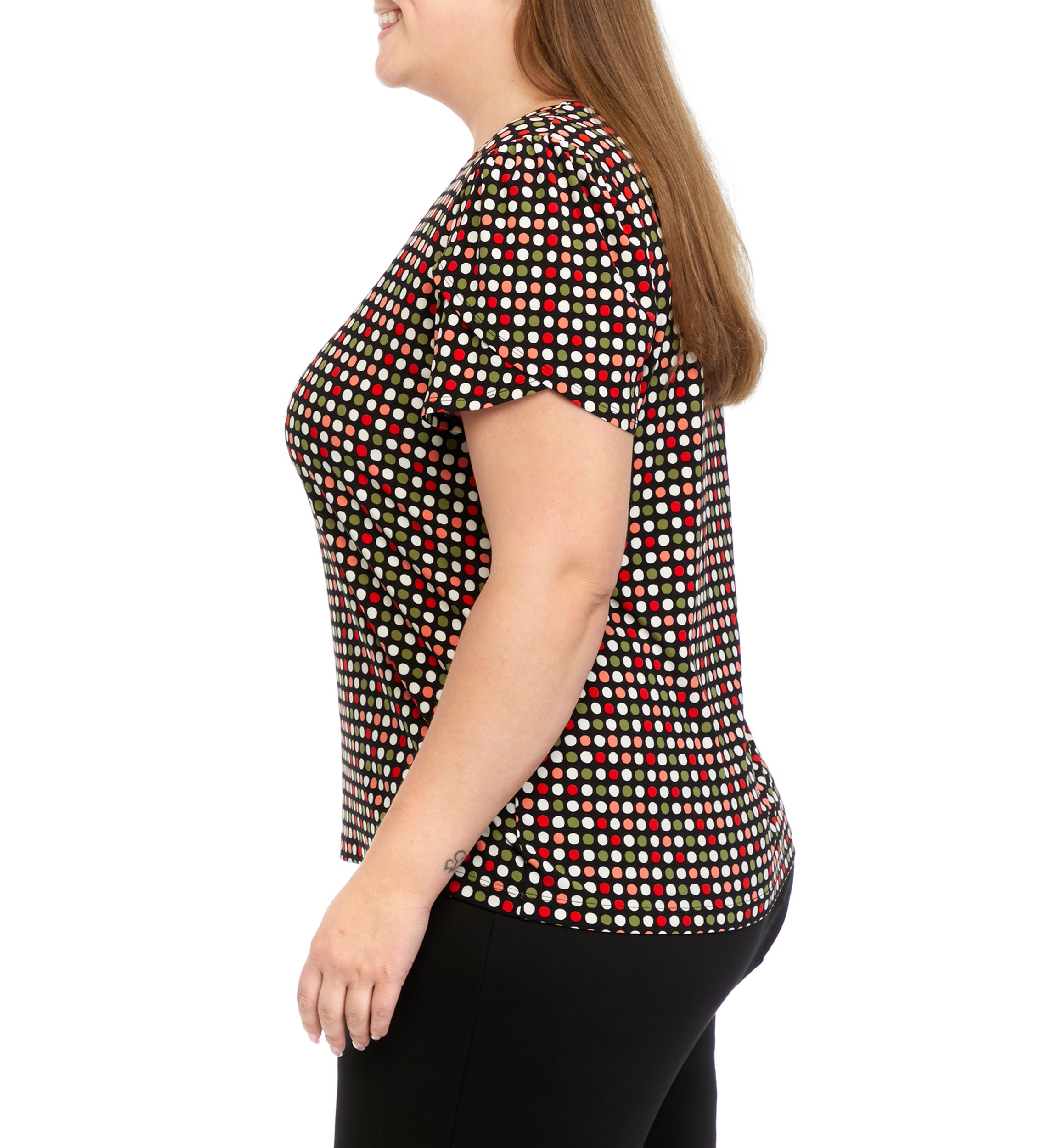 Plus Size Printed Short Gathered Tulip Sleeve Top