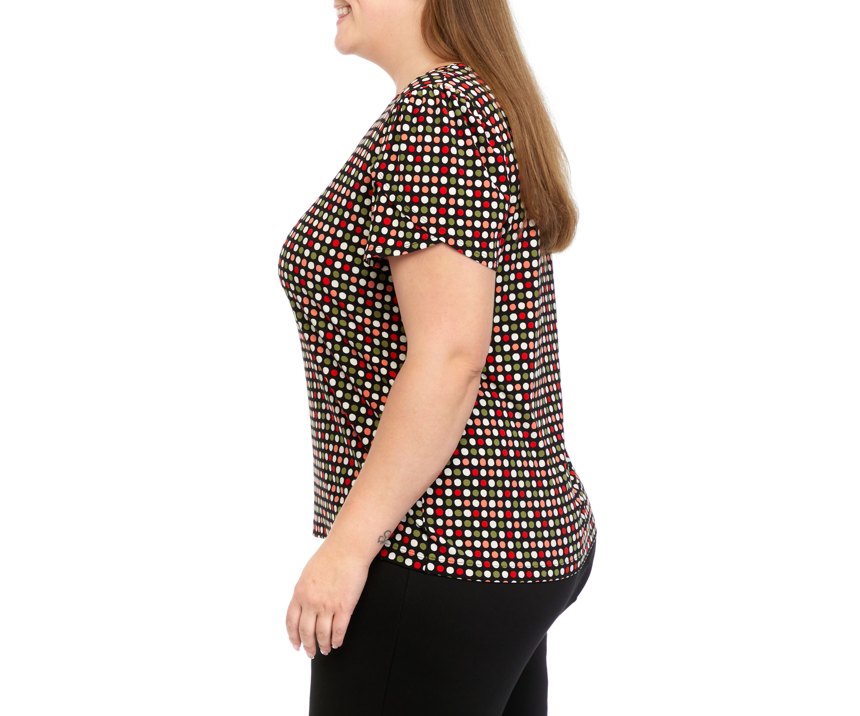 Plus Size Printed Short Gathered Tulip Sleeve Top