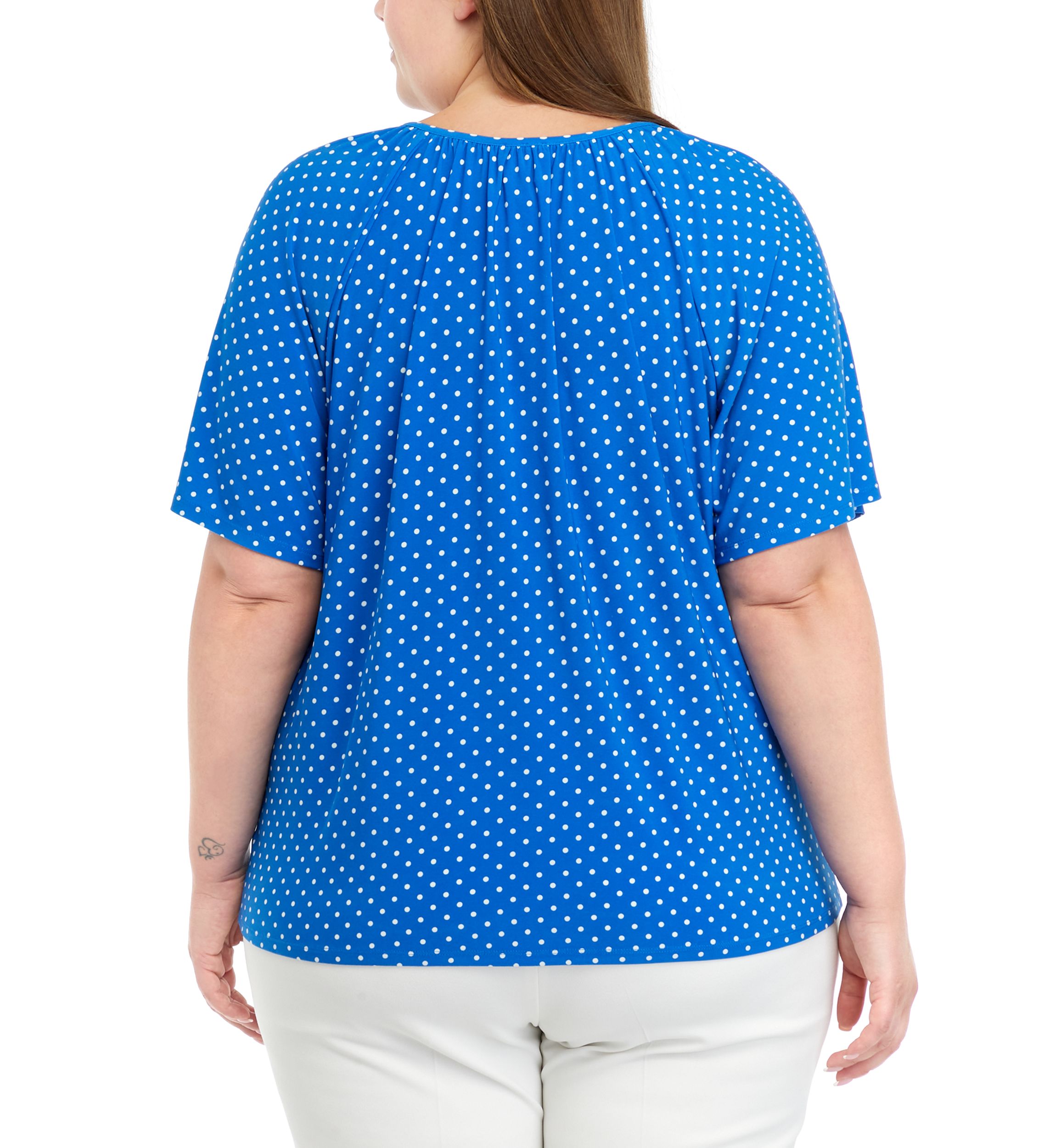 Plus Size Printed Keyhole Peasant Top