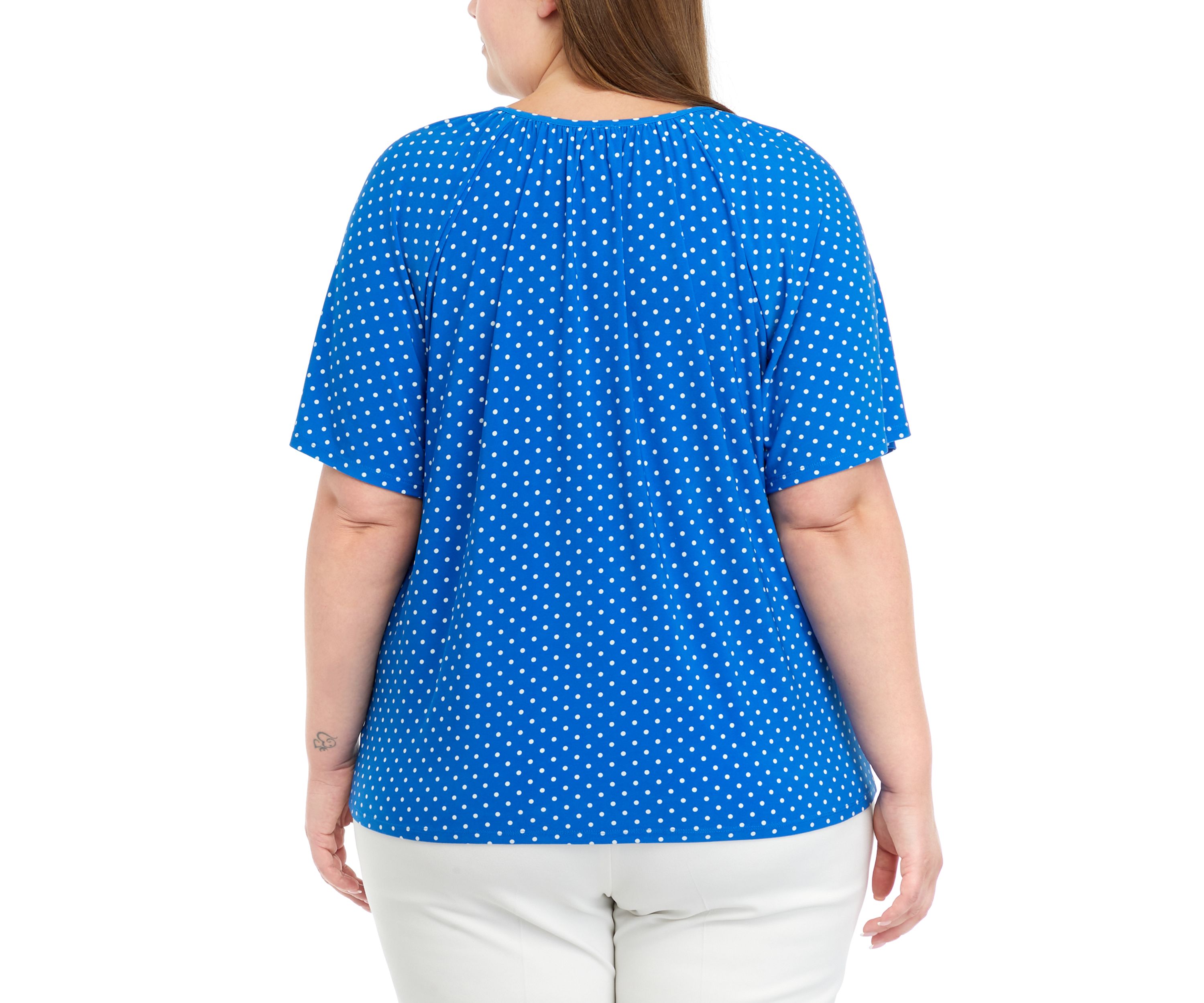 Plus Size Printed Keyhole Peasant Top