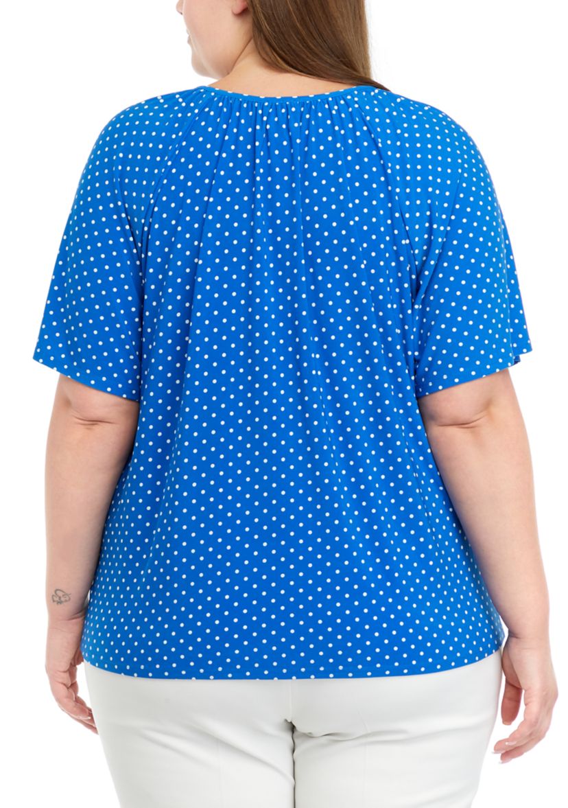 Plus Size Printed Keyhole Peasant Top