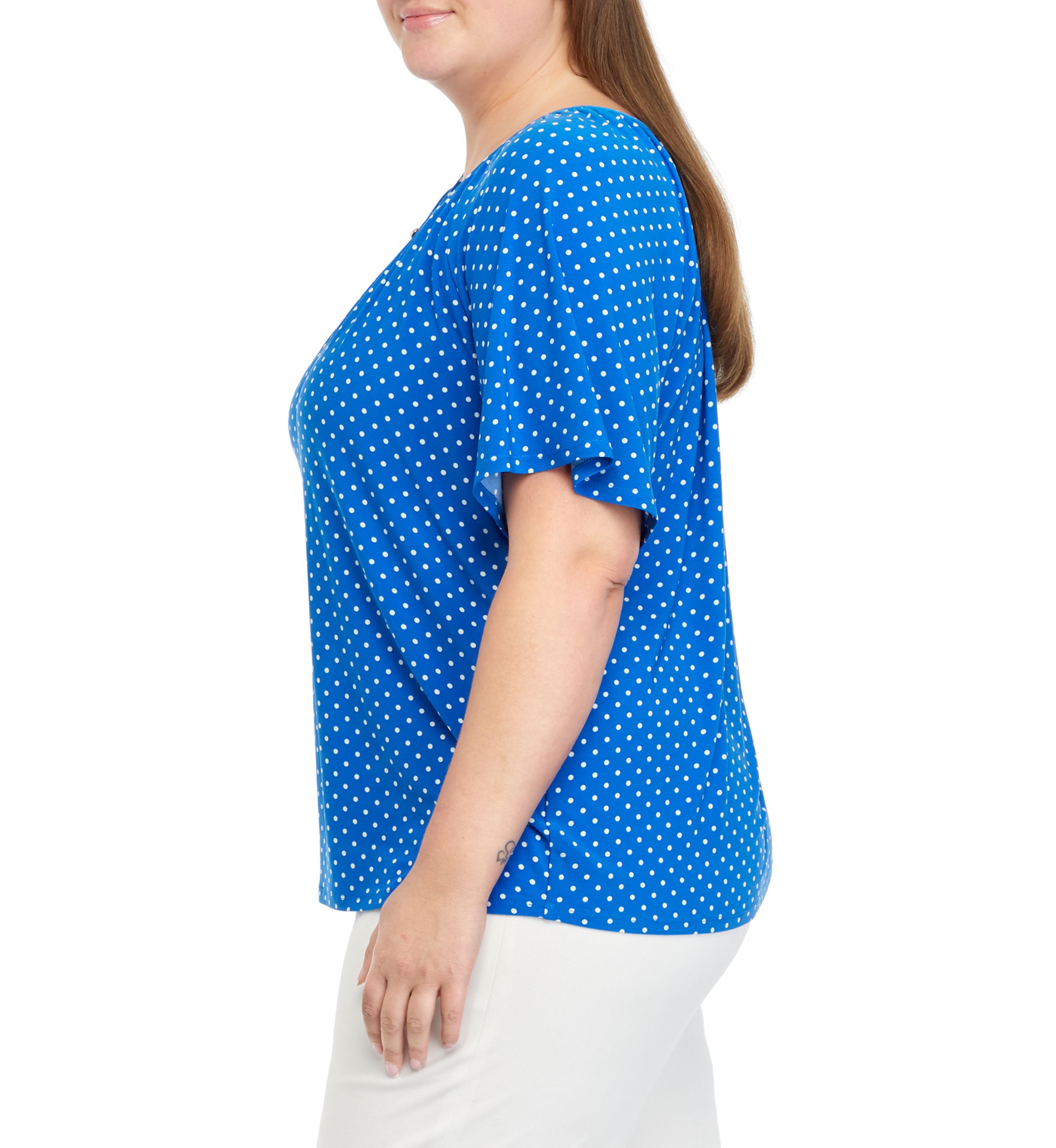 Plus Size Printed Keyhole Peasant Top