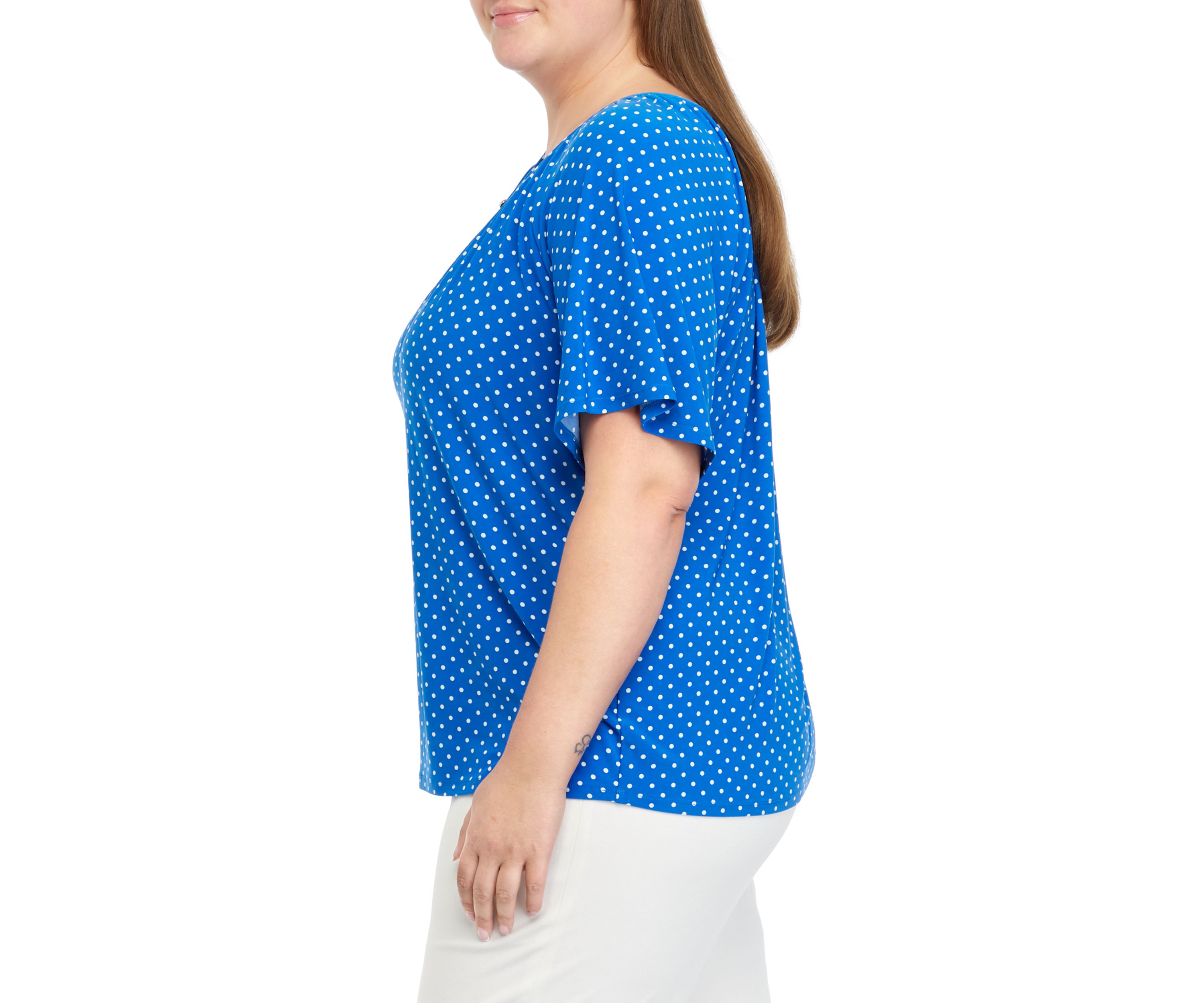 Plus Size Printed Keyhole Peasant Top