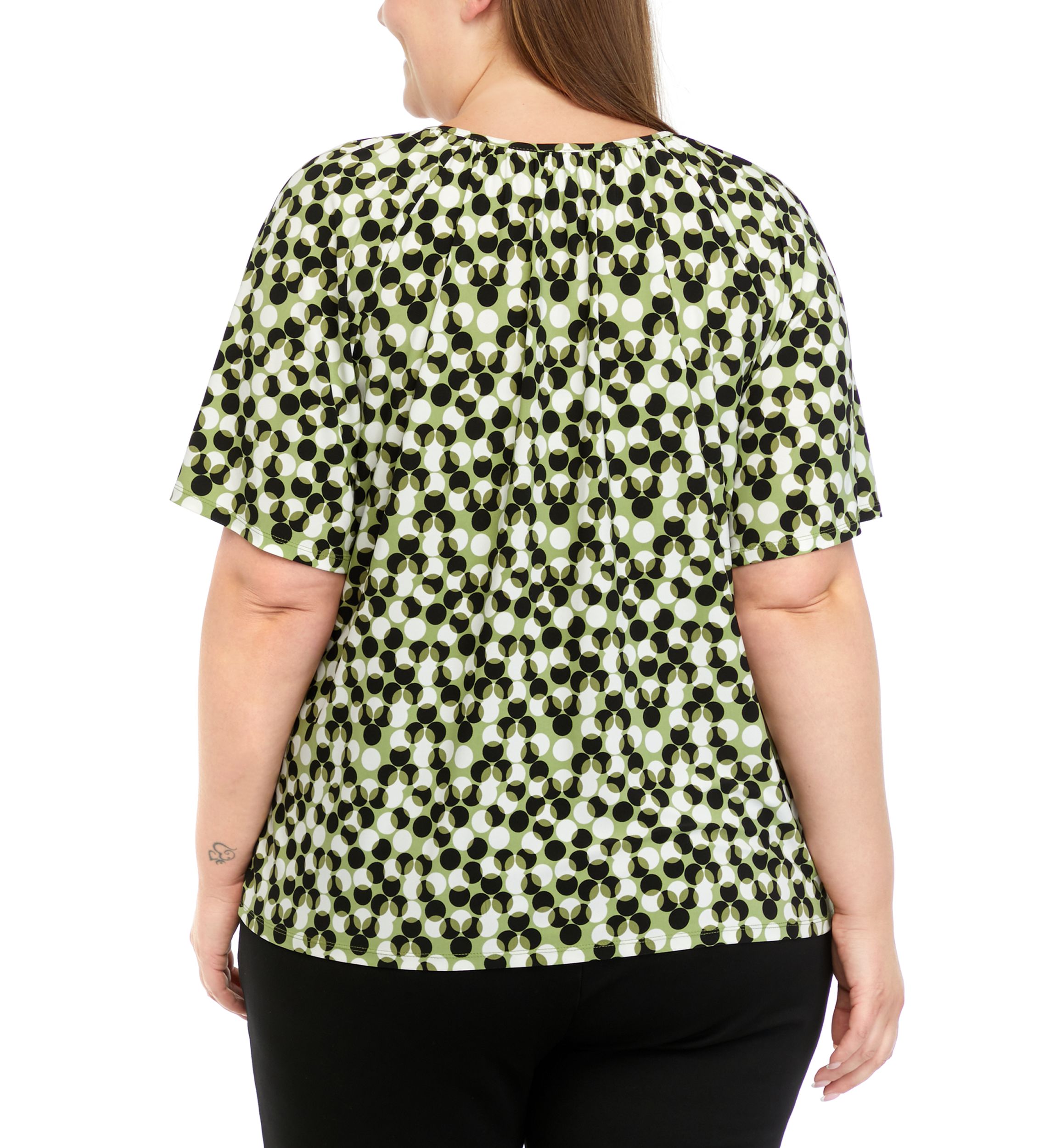 Plus Size Printed Keyhole Peasant Top