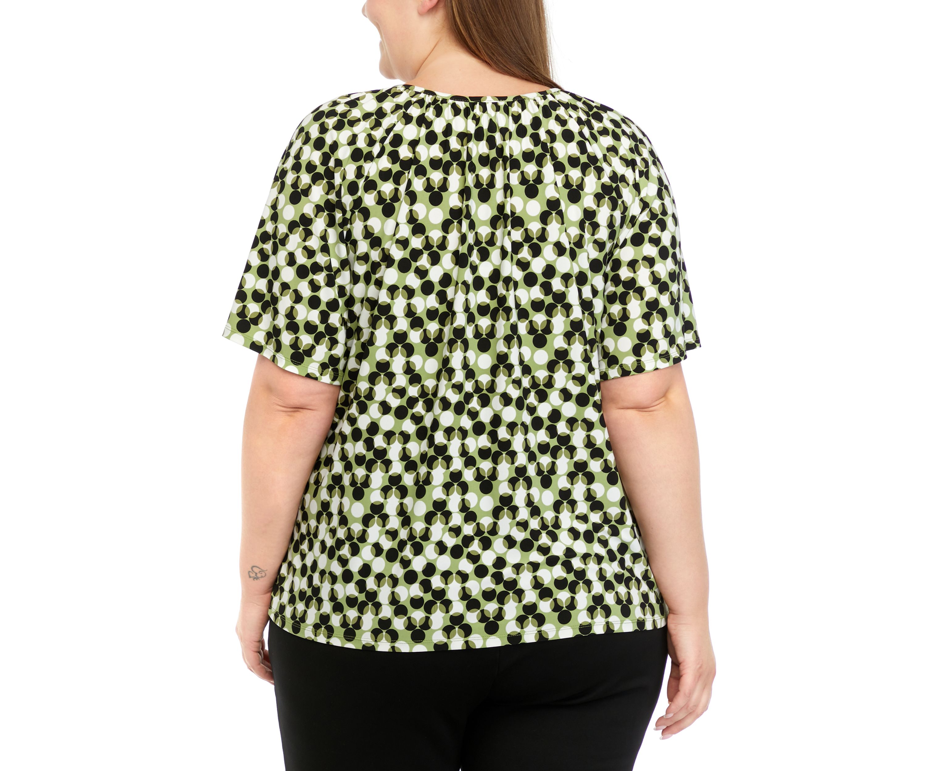Plus Size Printed Keyhole Peasant Top