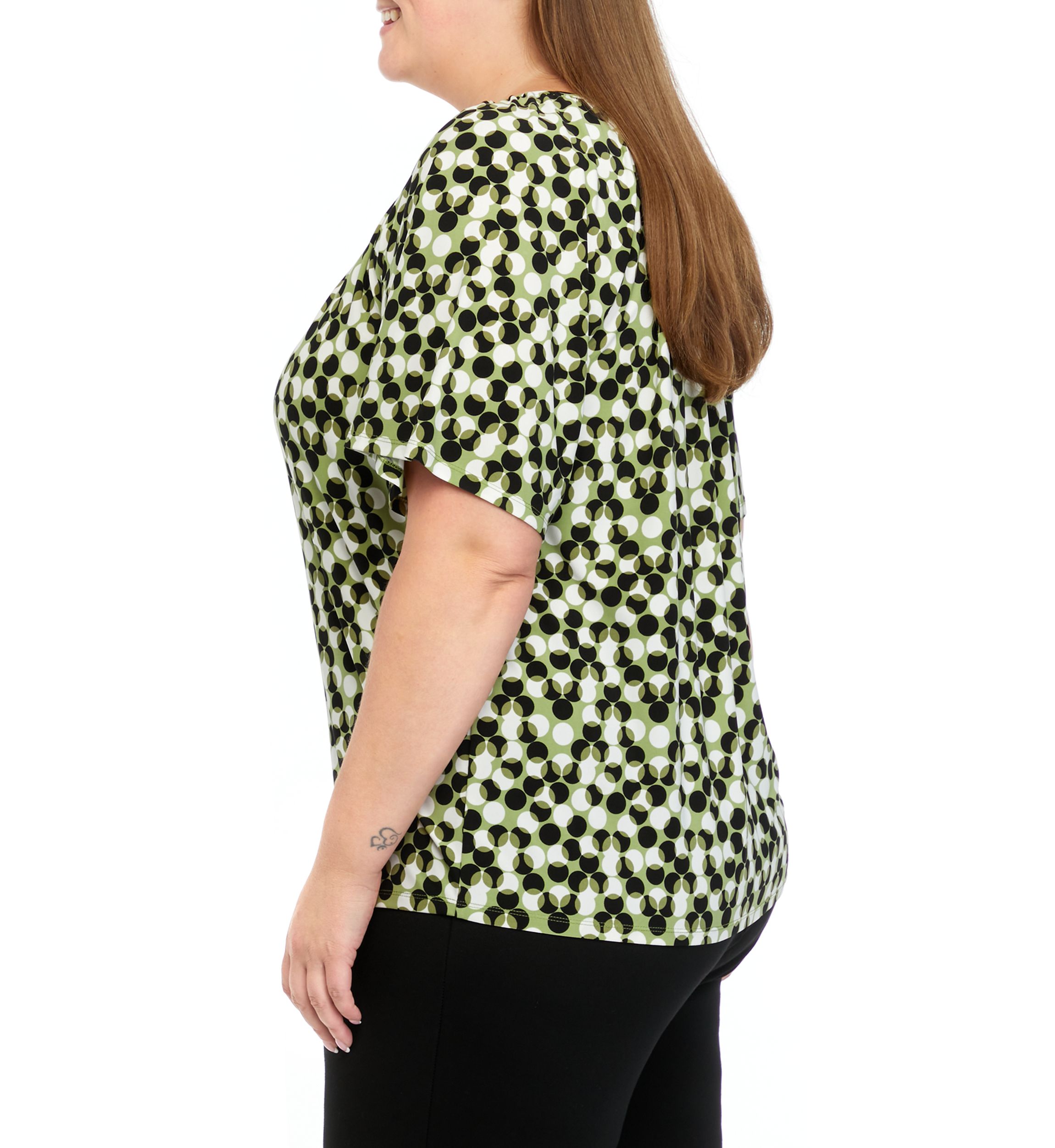 Plus Size Printed Keyhole Peasant Top