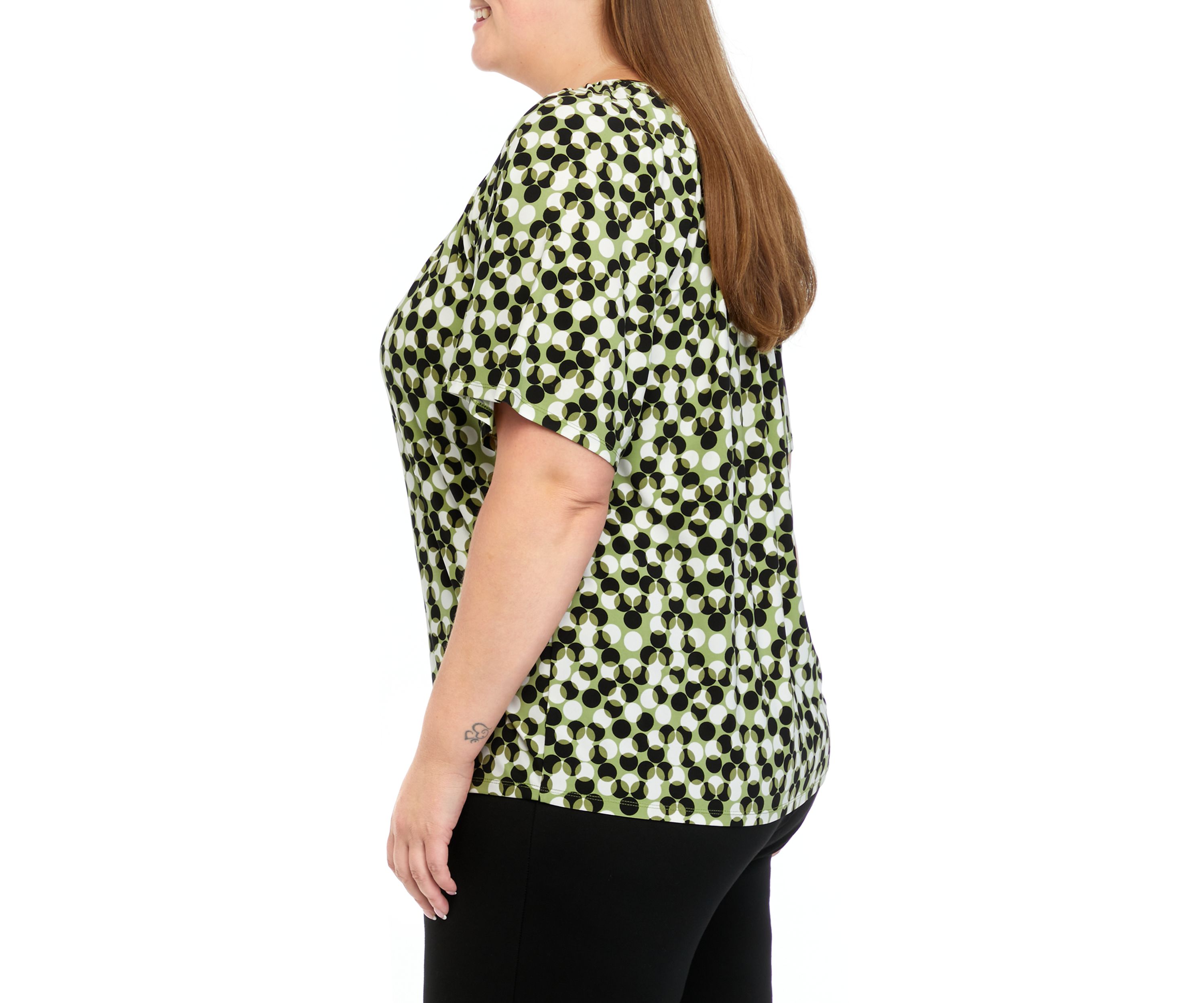 Plus Size Printed Keyhole Peasant Top