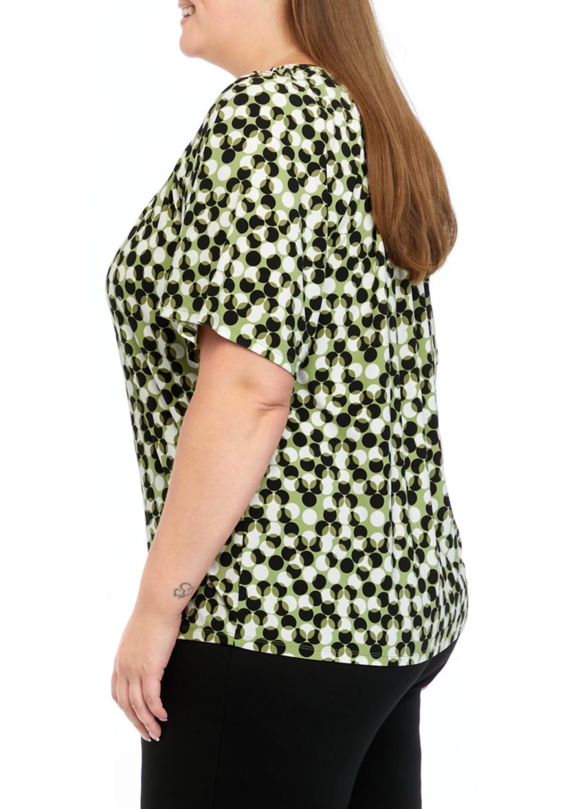 Plus Size Printed Keyhole Peasant Top