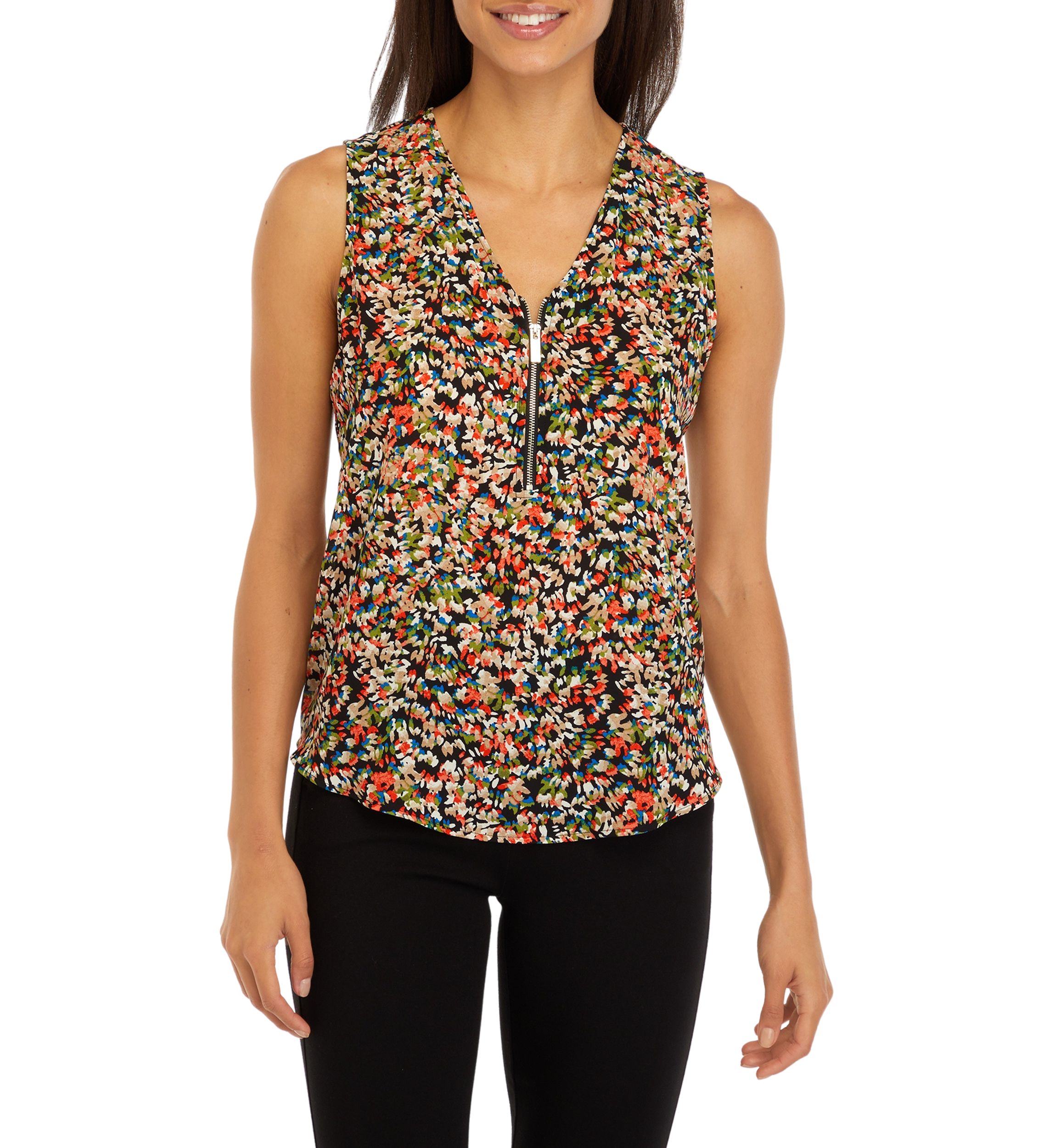 Petite Sleeveless V-Neck Half Zip Blouse