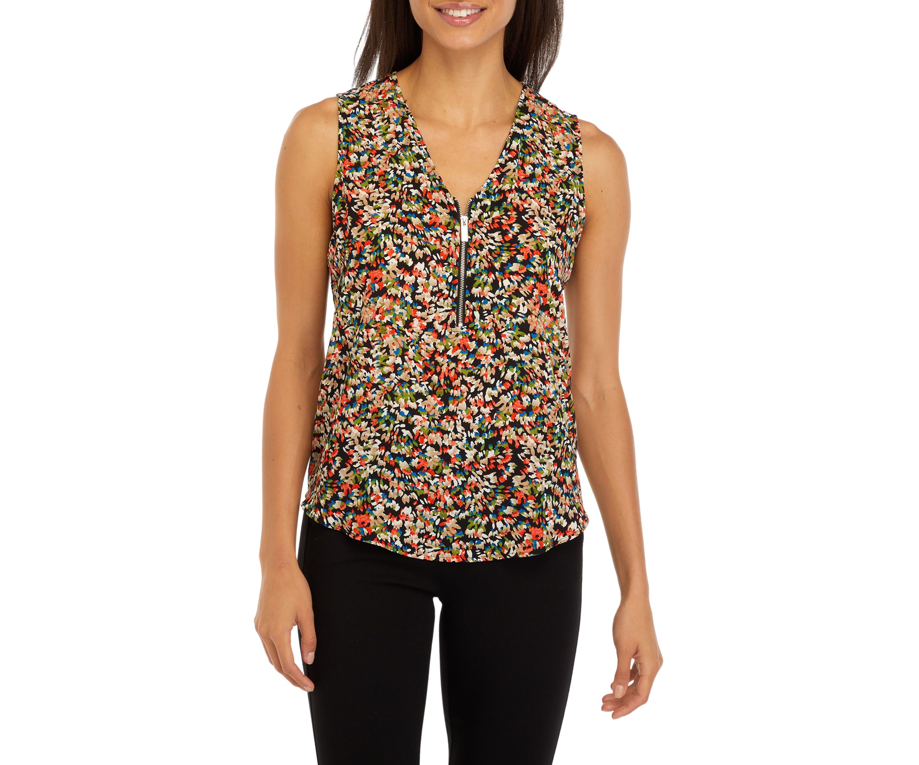 Petite Sleeveless V-Neck Half Zip Blouse