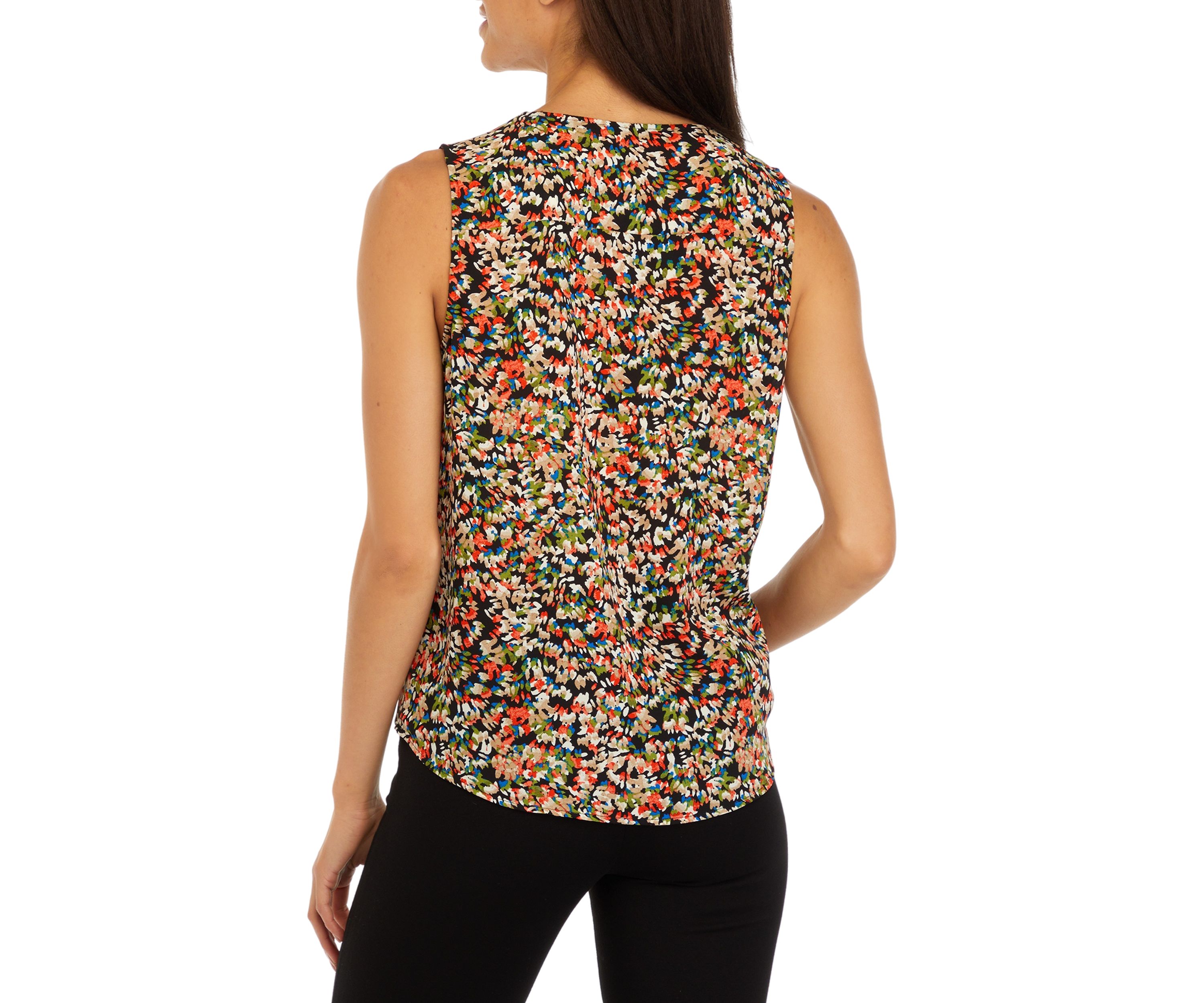 Petite Sleeveless V-Neck Half Zip Blouse