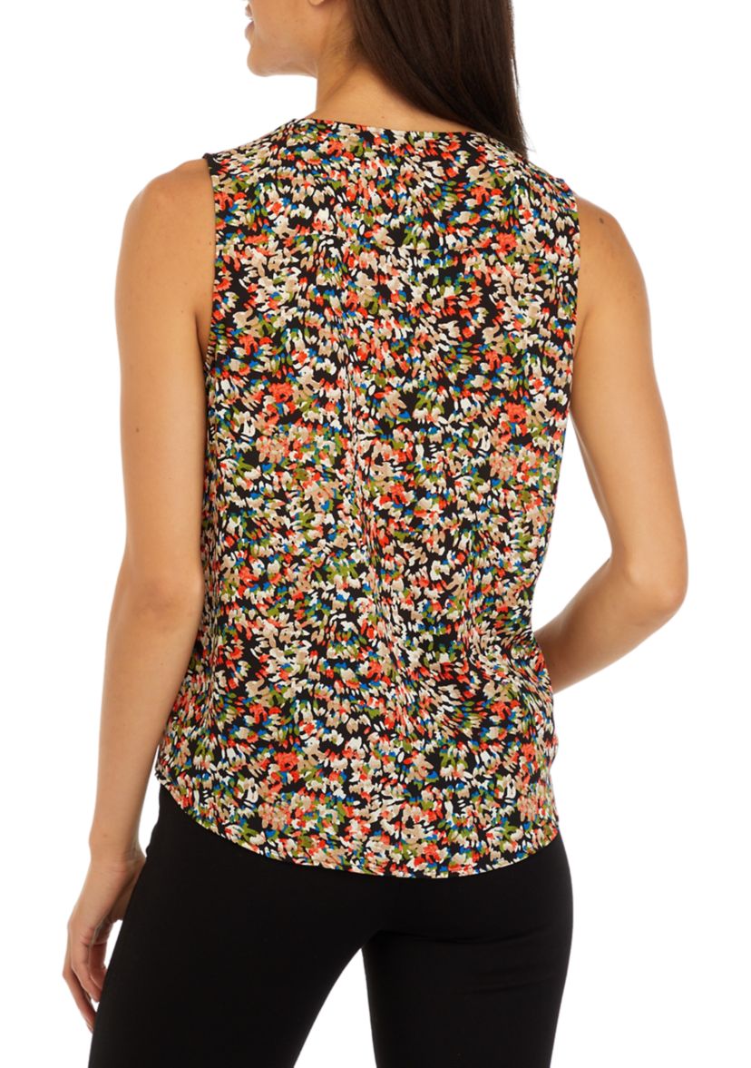 Petite Sleeveless V-Neck Half Zip Blouse