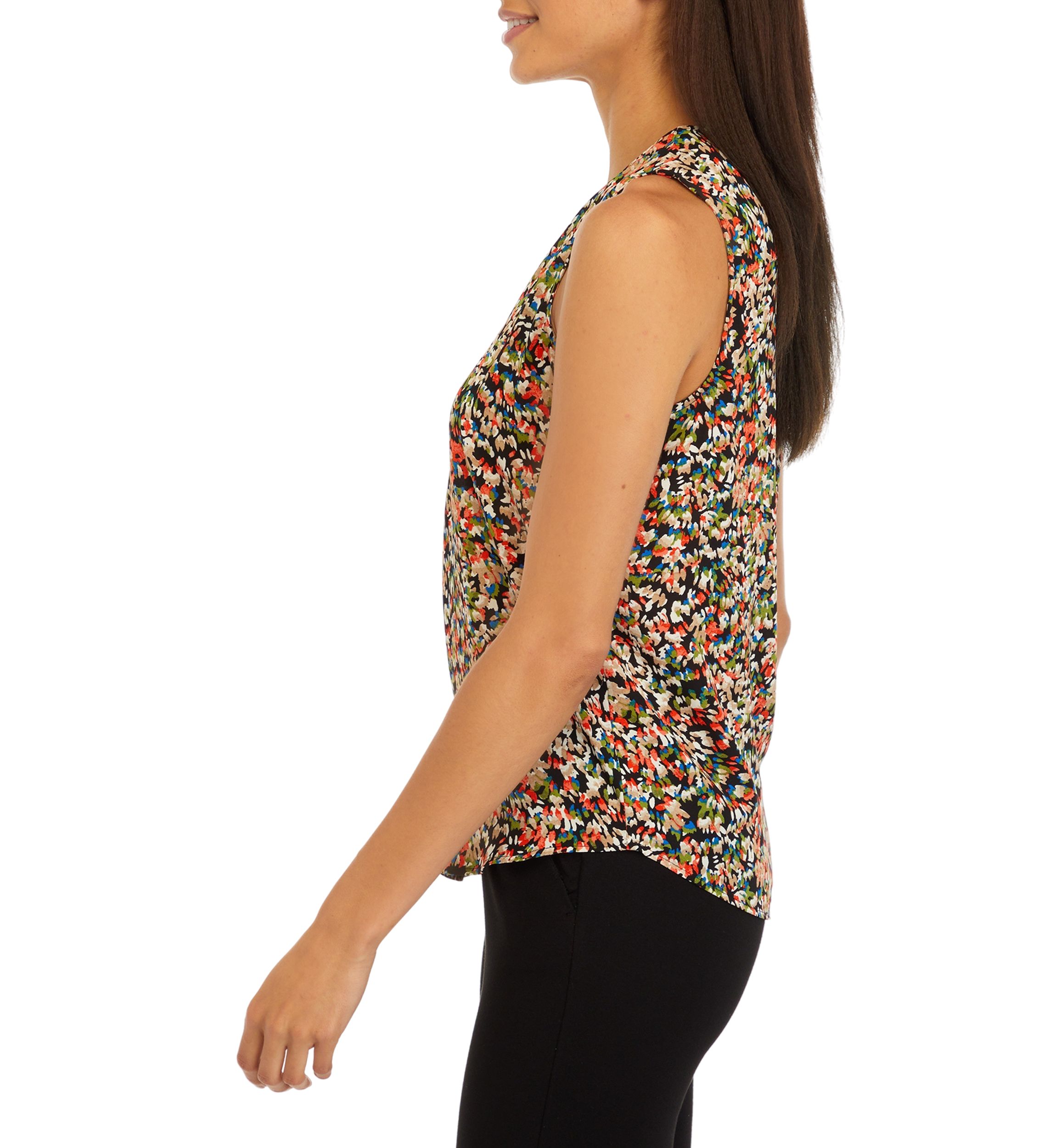 Petite Sleeveless V-Neck Half Zip Blouse