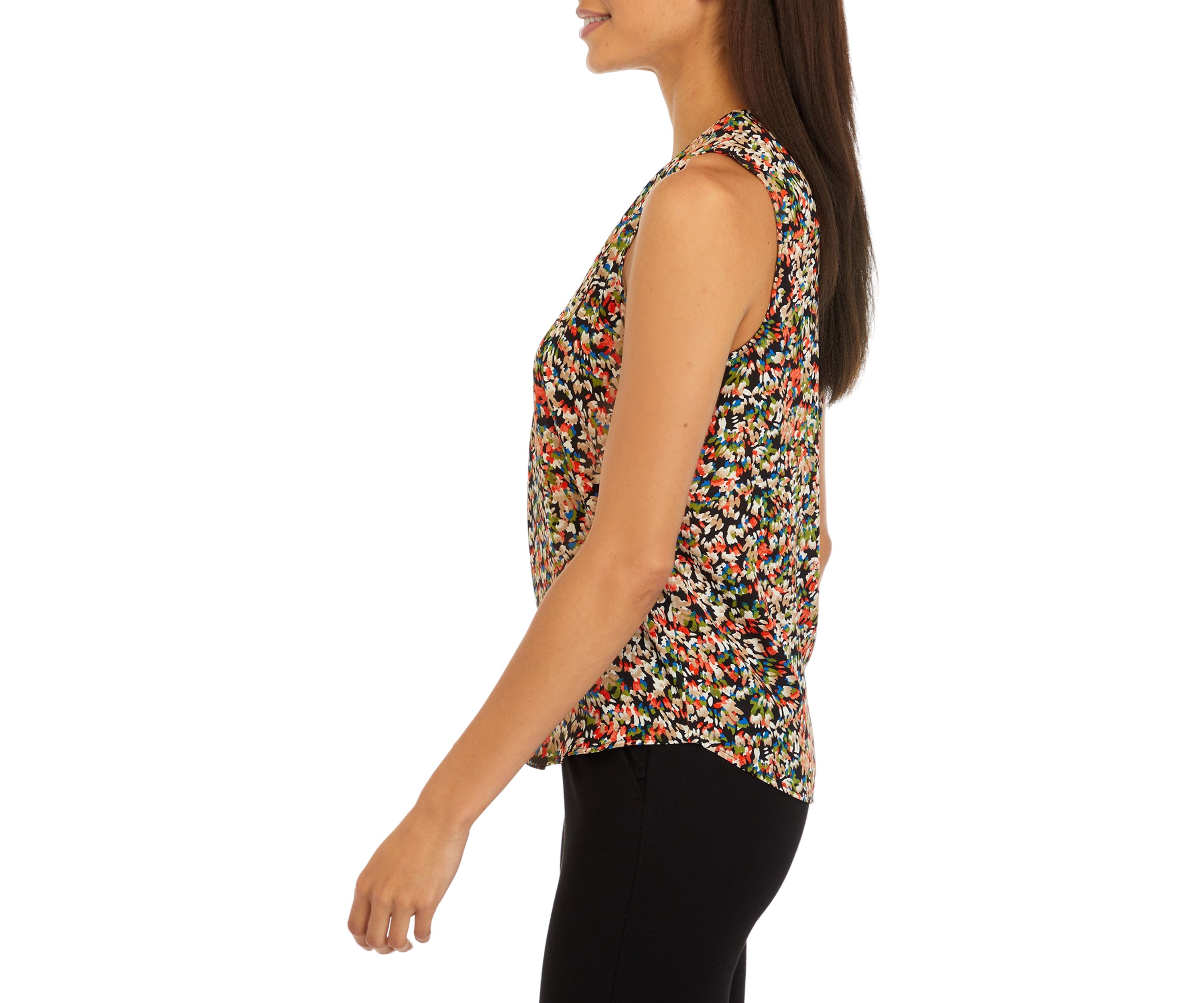 Petite Sleeveless V-Neck Half Zip Blouse