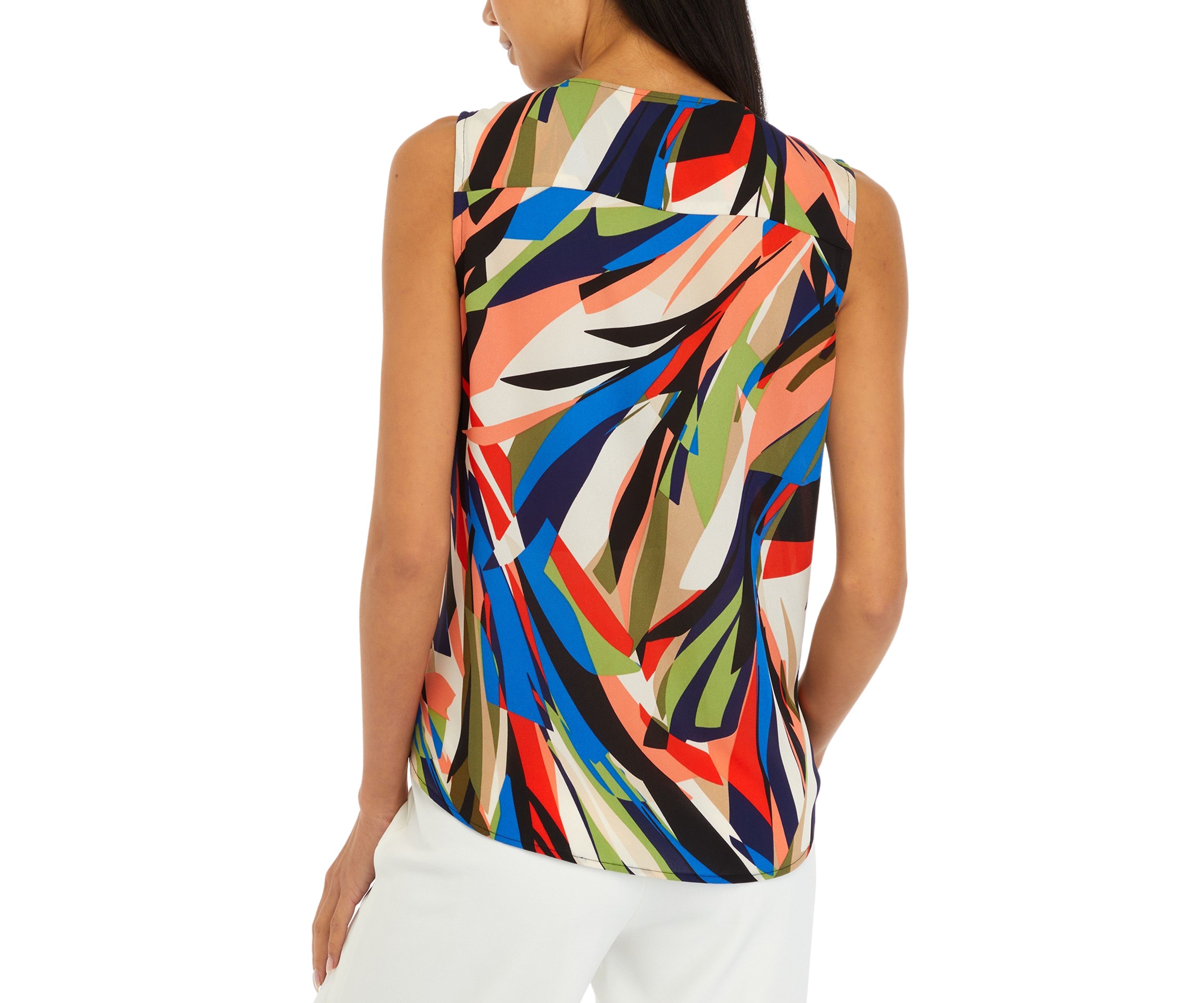 Petite Sleeveless V-Neck Half Zip Blouse