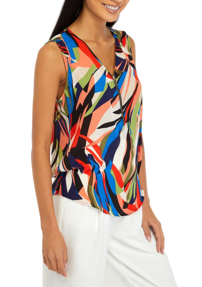 Petite Sleeveless V-Neck Half Zip Blouse