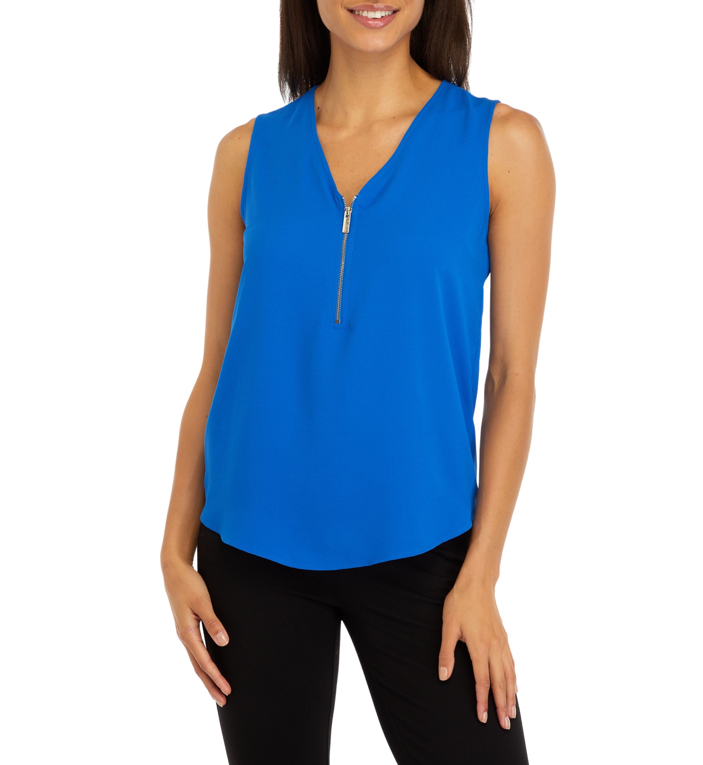 Petite Sleeveless V-Neck Half Zip Blouse