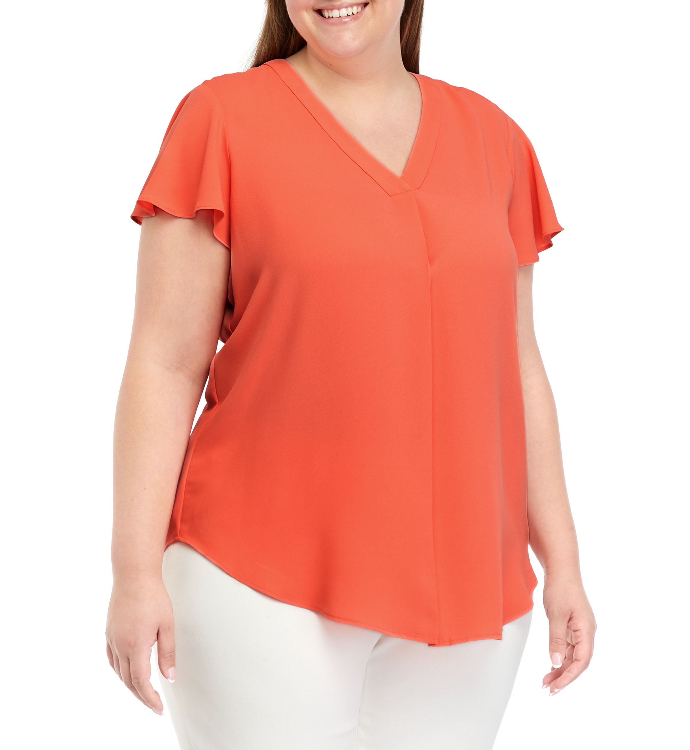 Plus Size Pleated Front Flutter Sleeve Top