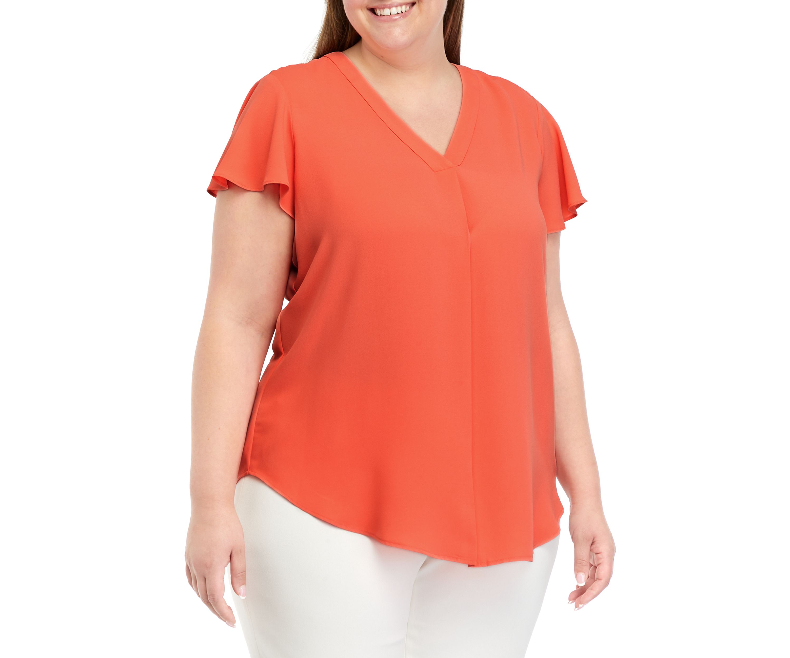 Plus Size Pleated Front Flutter Sleeve Top