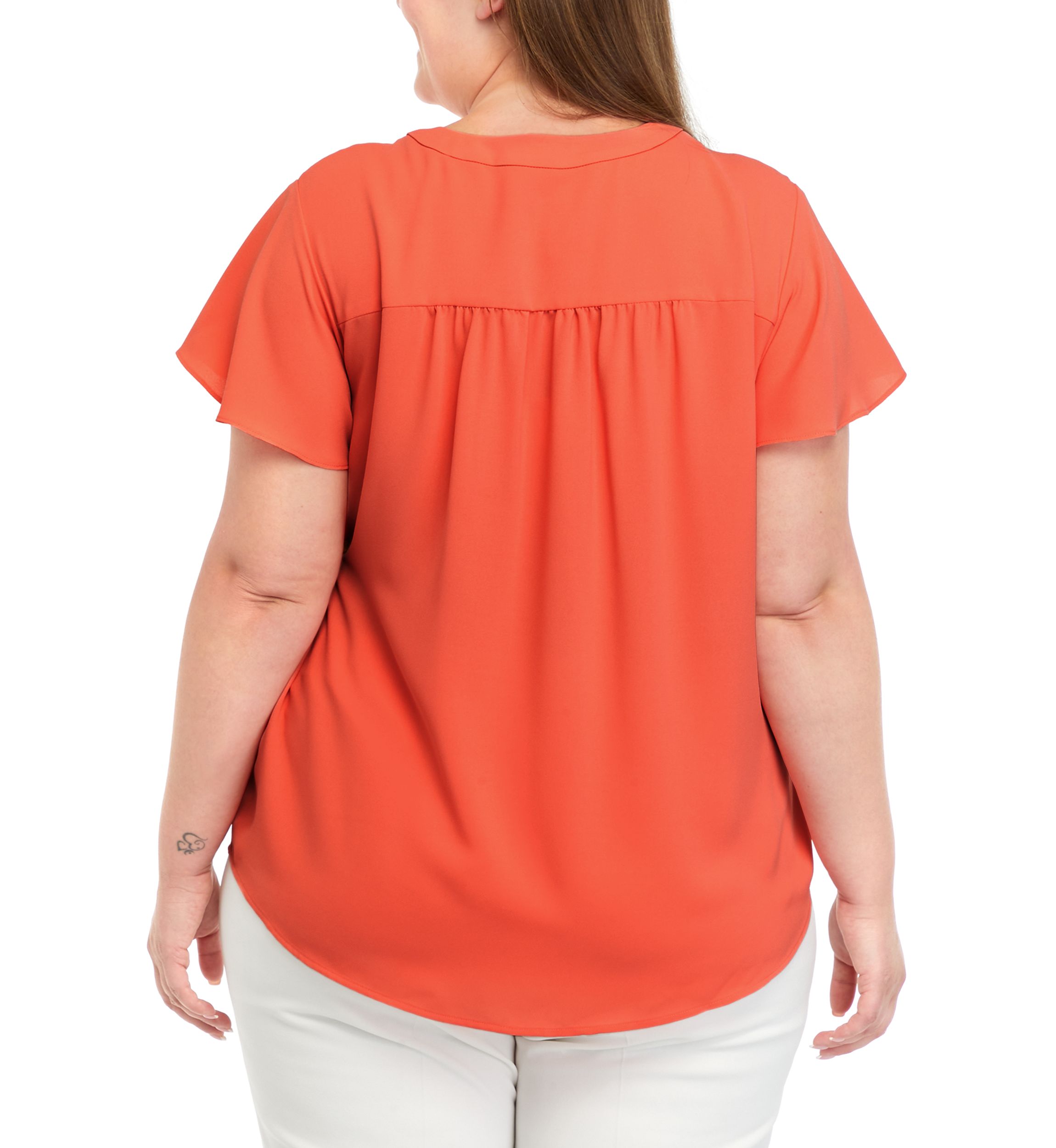 Plus Size Pleated Front Flutter Sleeve Top