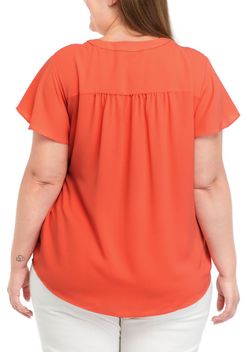 Plus Size Pleated Front Flutter Sleeve Top