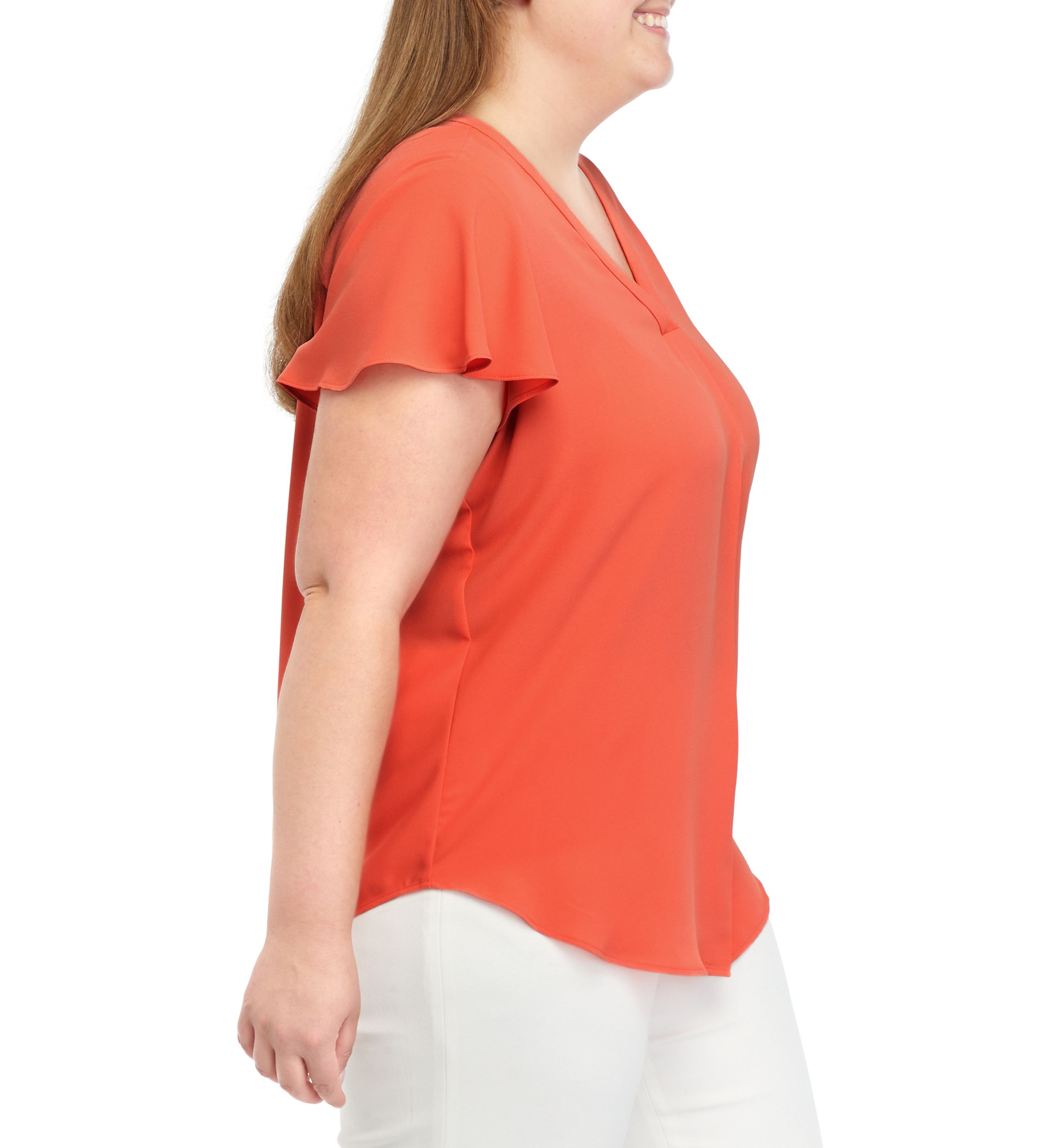 Plus Size Pleated Front Flutter Sleeve Top