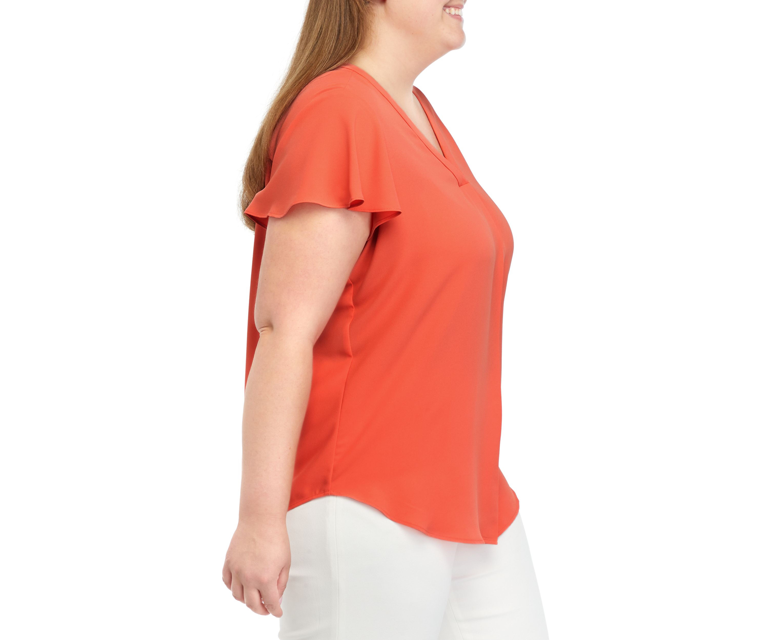 Plus Size Pleated Front Flutter Sleeve Top