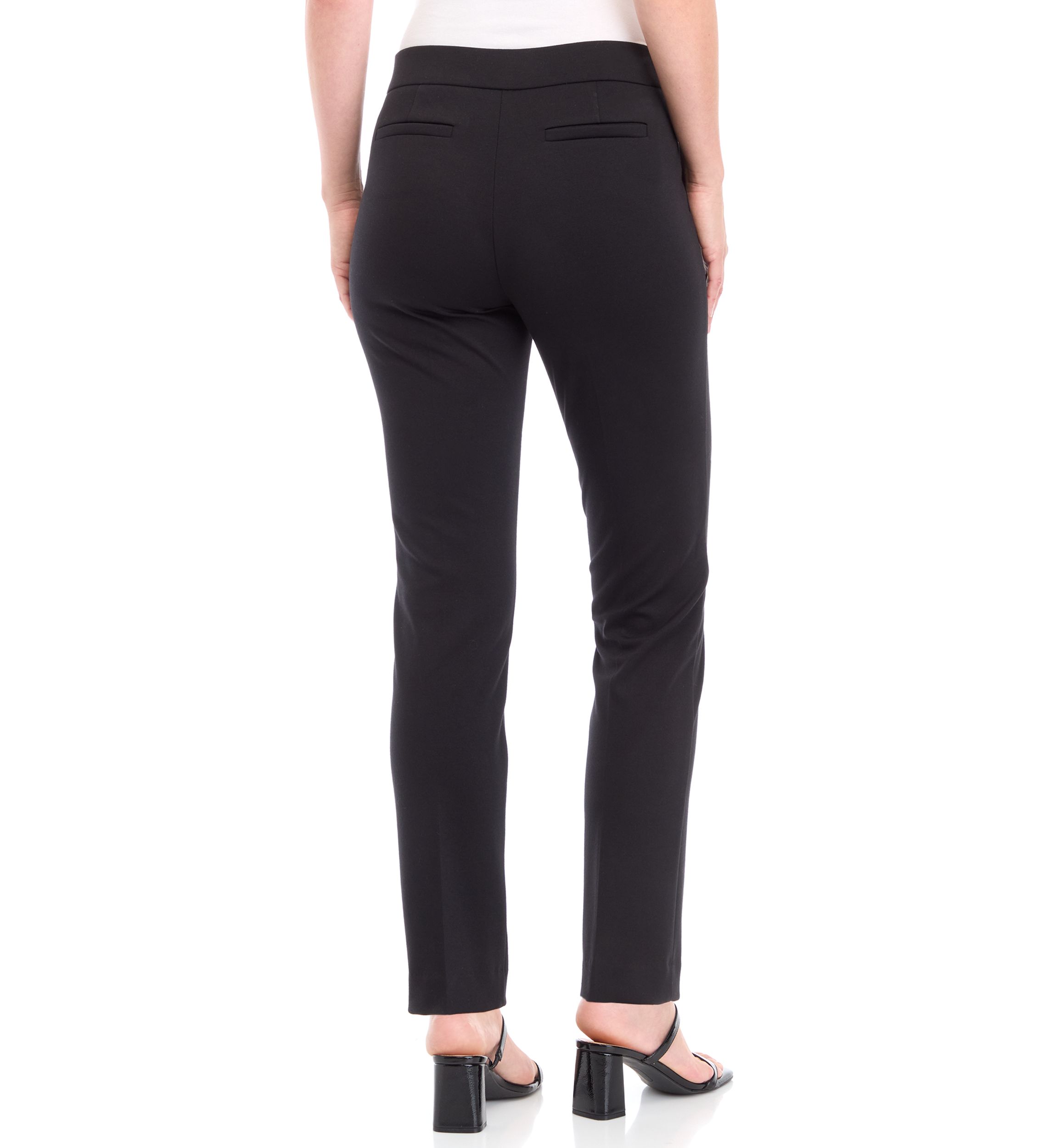 Petite Pull On One Button Faux Fly Straight Leg Pants