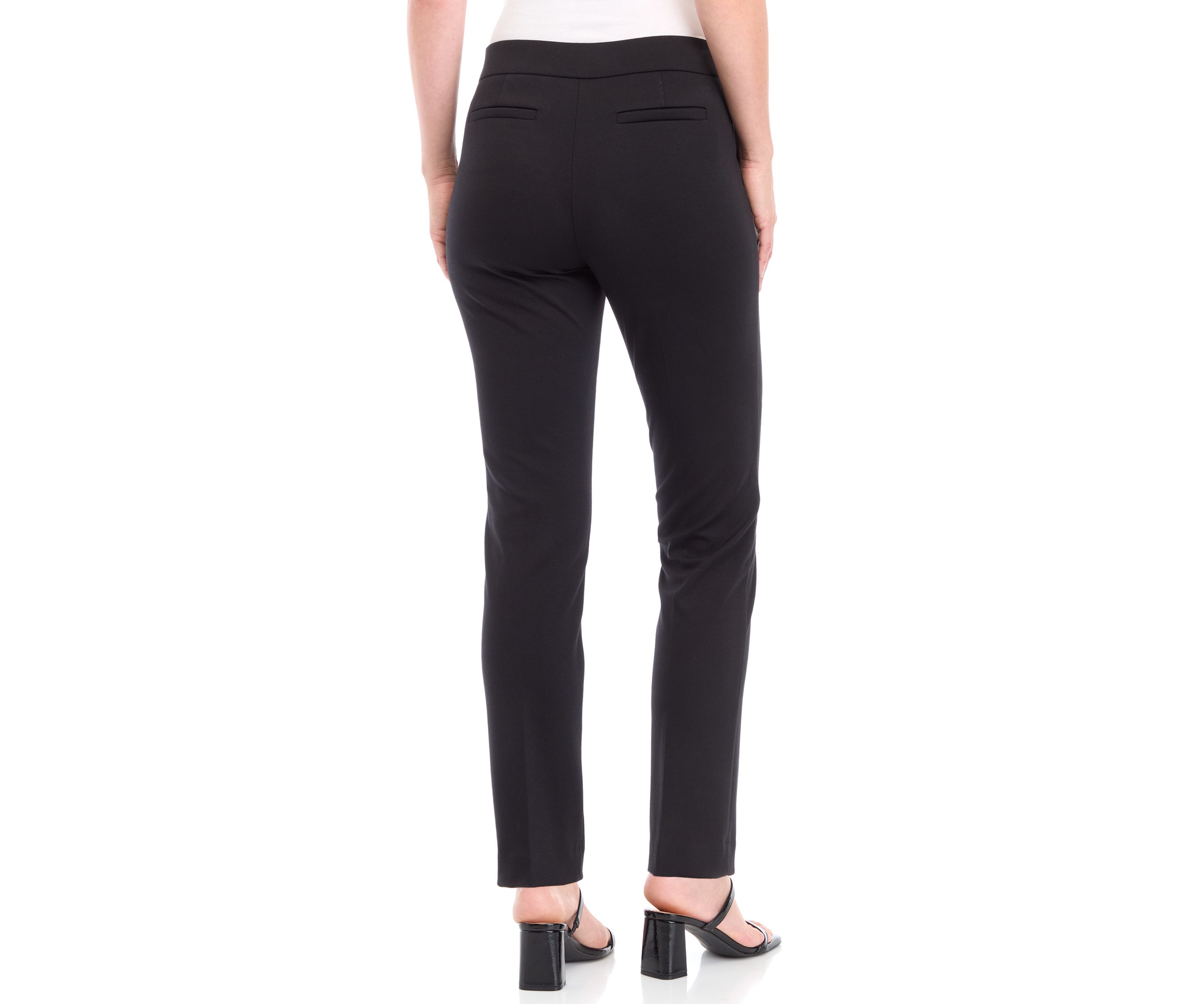 Petite Pull On One Button Faux Fly Straight Leg Pants