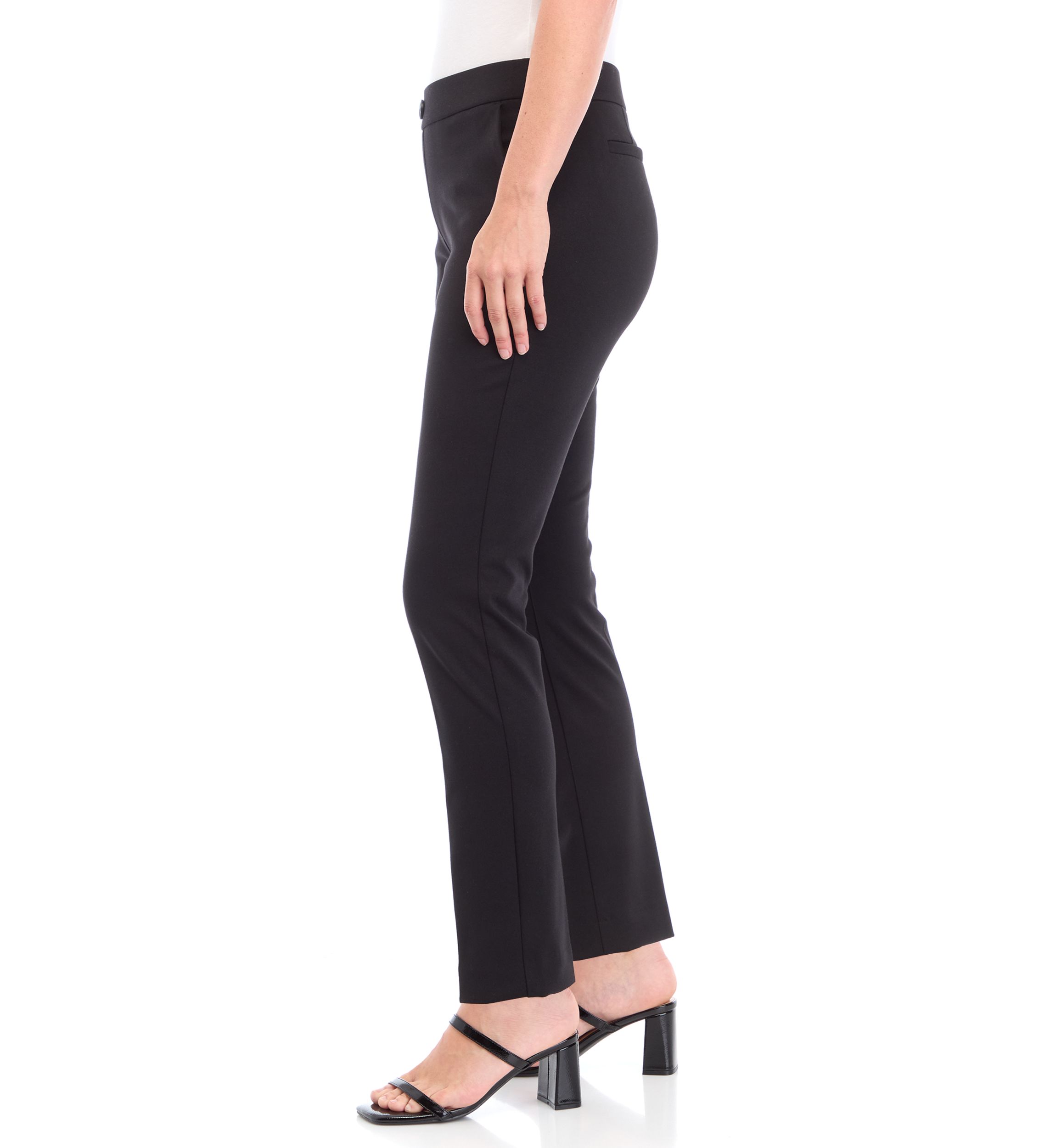 Petite Pull On One Button Faux Fly Straight Leg Pants