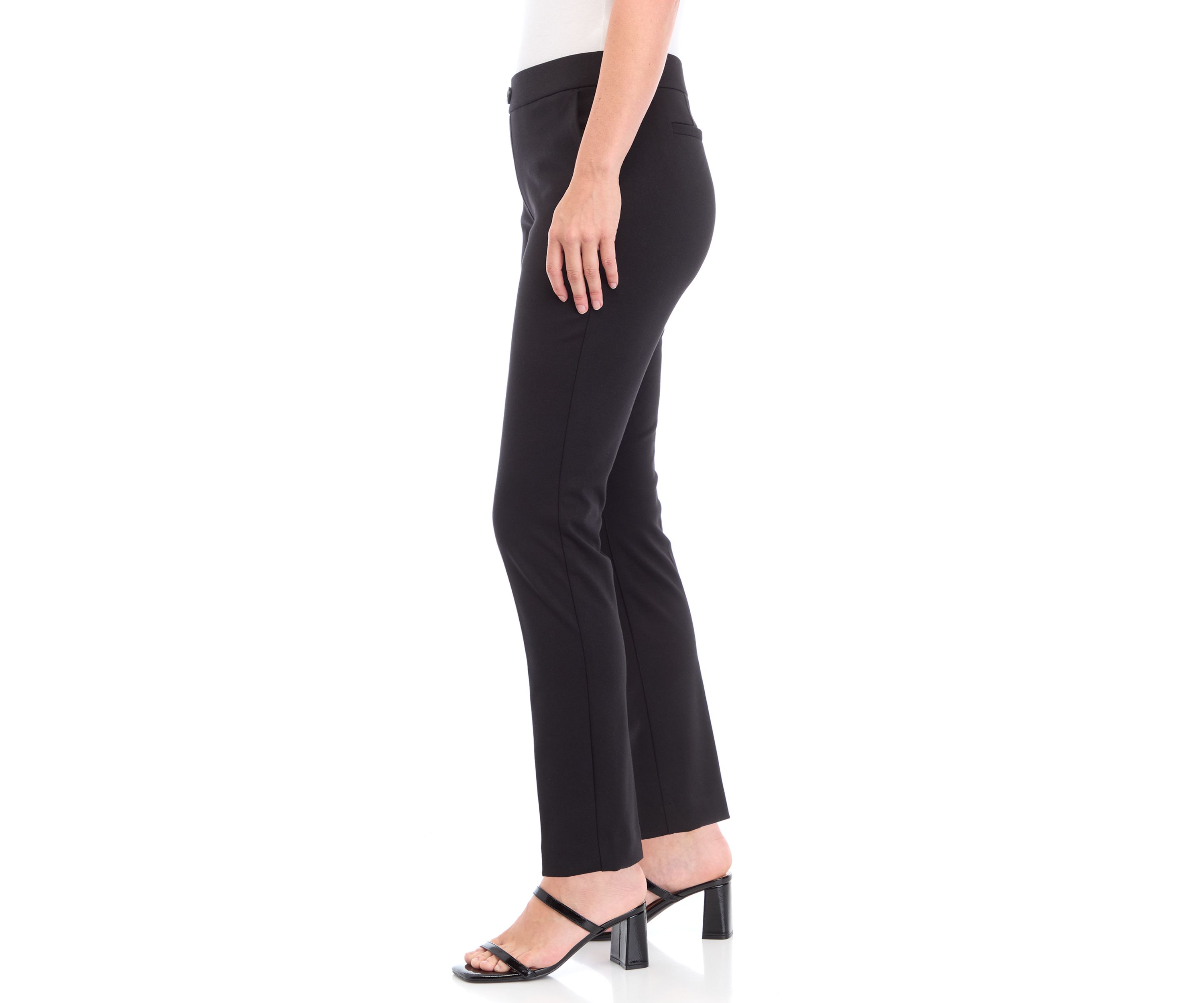 Petite Pull On One Button Faux Fly Straight Leg Pants