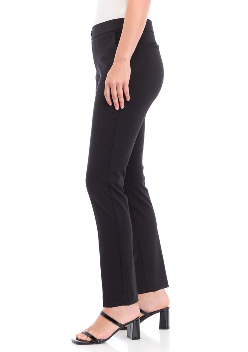 Petite Pull On One Button Faux Fly Straight Leg Pants