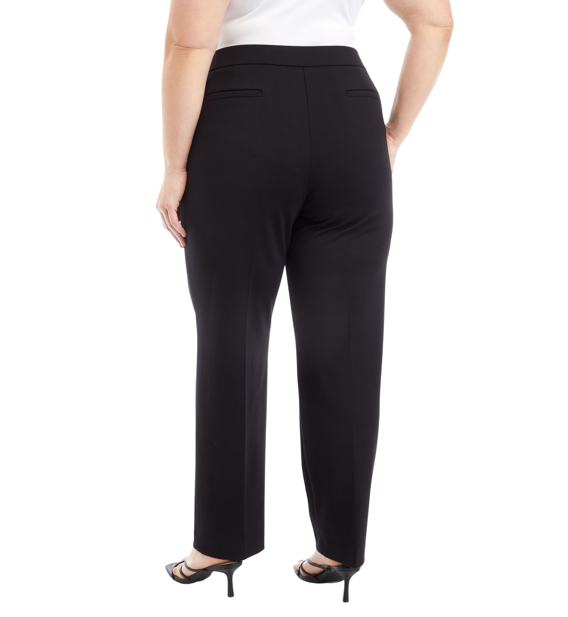 Plus Size Pull On One Button Faux Fly Straight Leg Ponte Pants 