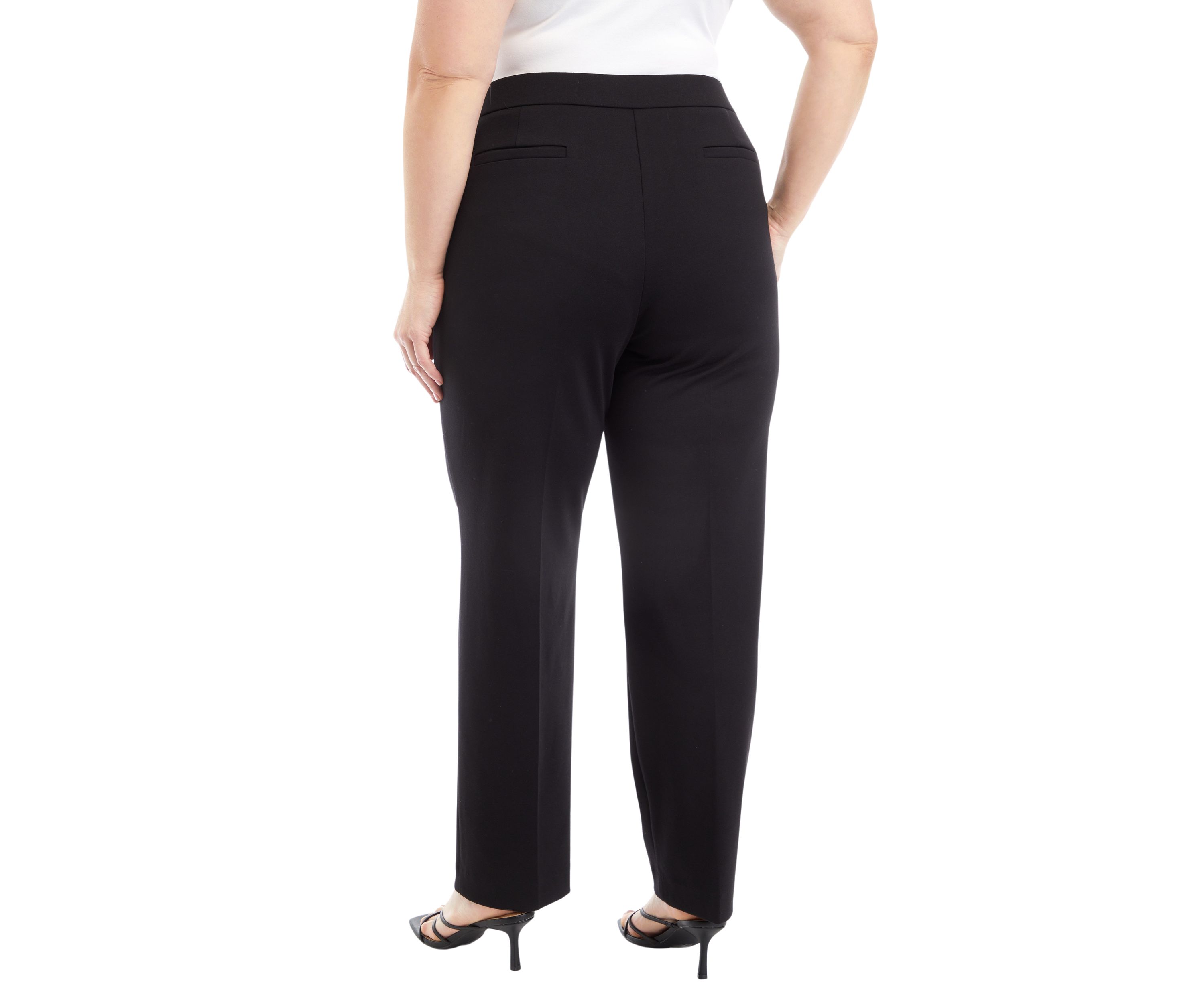 Plus Size Pull On One Button Faux Fly Straight Leg Ponte Pants 