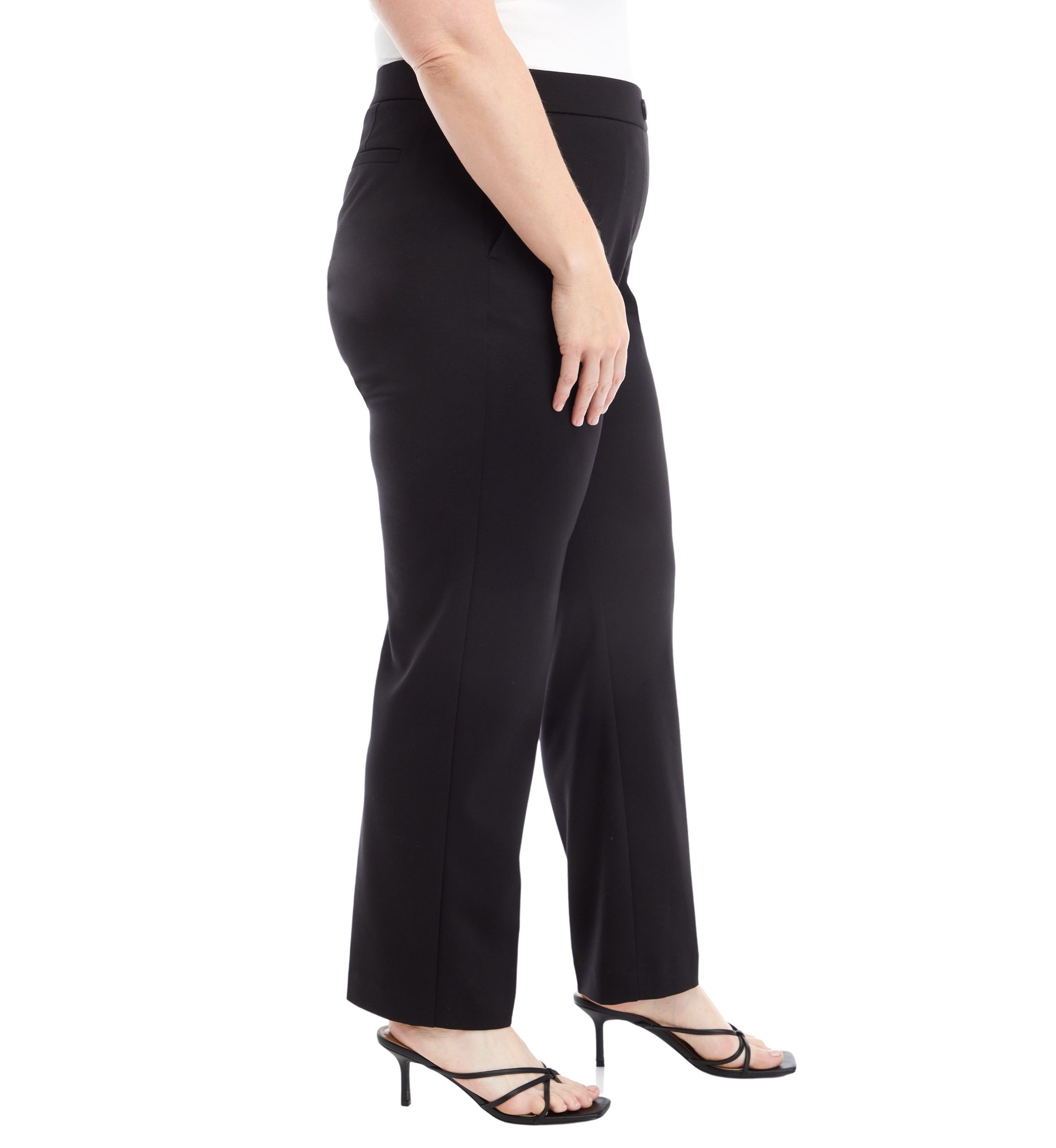 Plus Size Pull On One Button Faux Fly Straight Leg Ponte Pants 