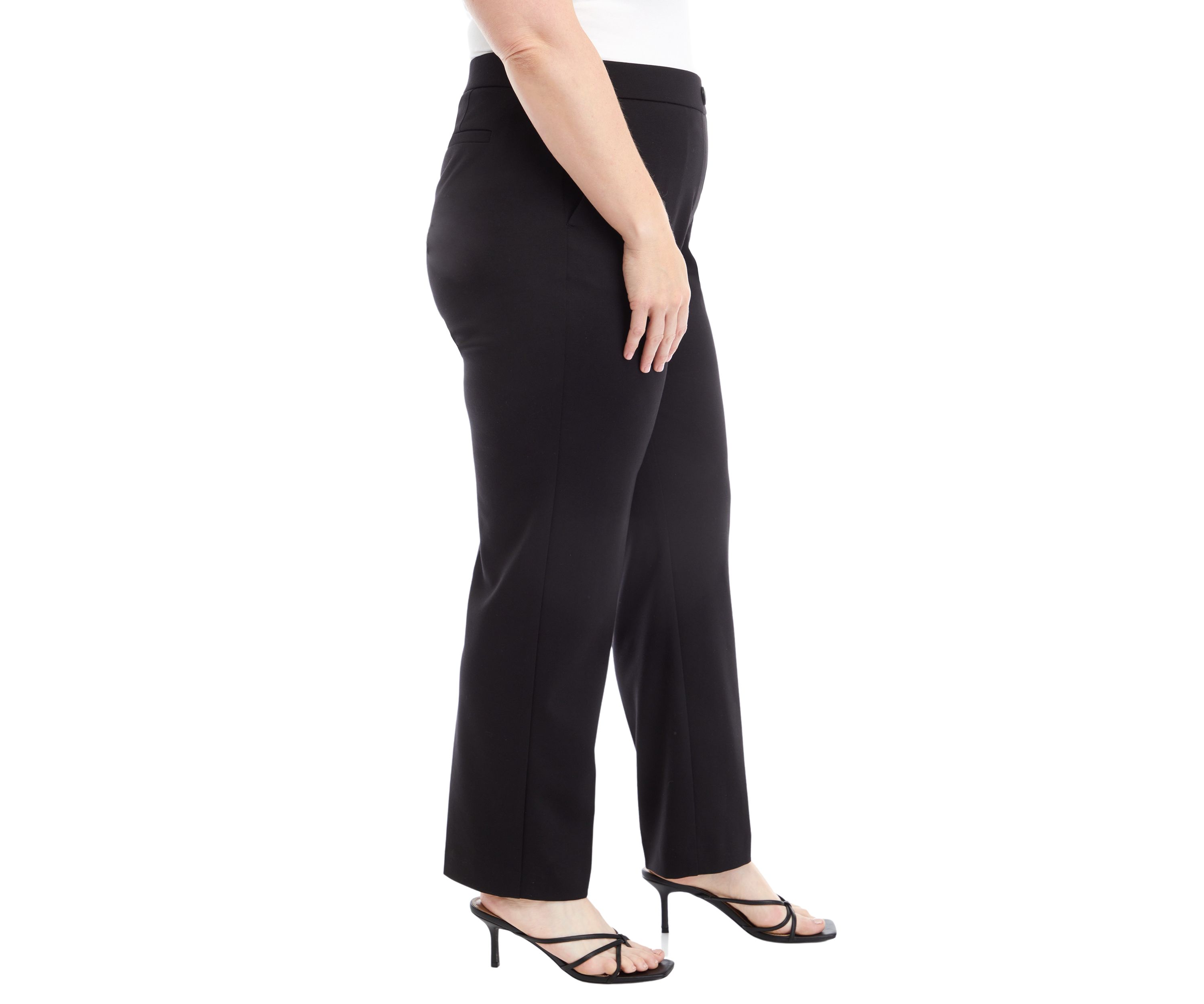 Plus Size Pull On One Button Faux Fly Straight Leg Ponte Pants 