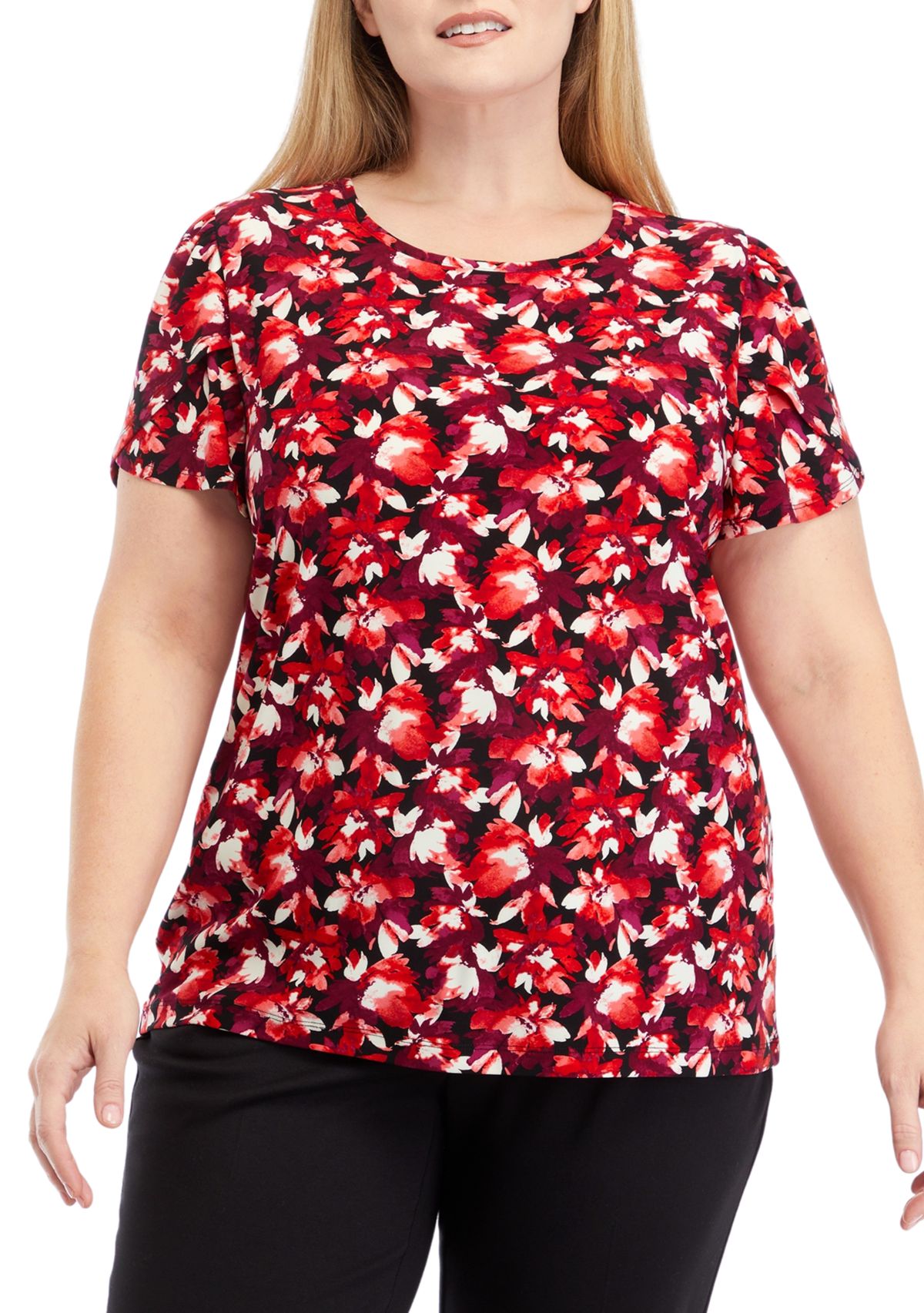 Plus Size Printed Short Tulip Sleeve Top 
