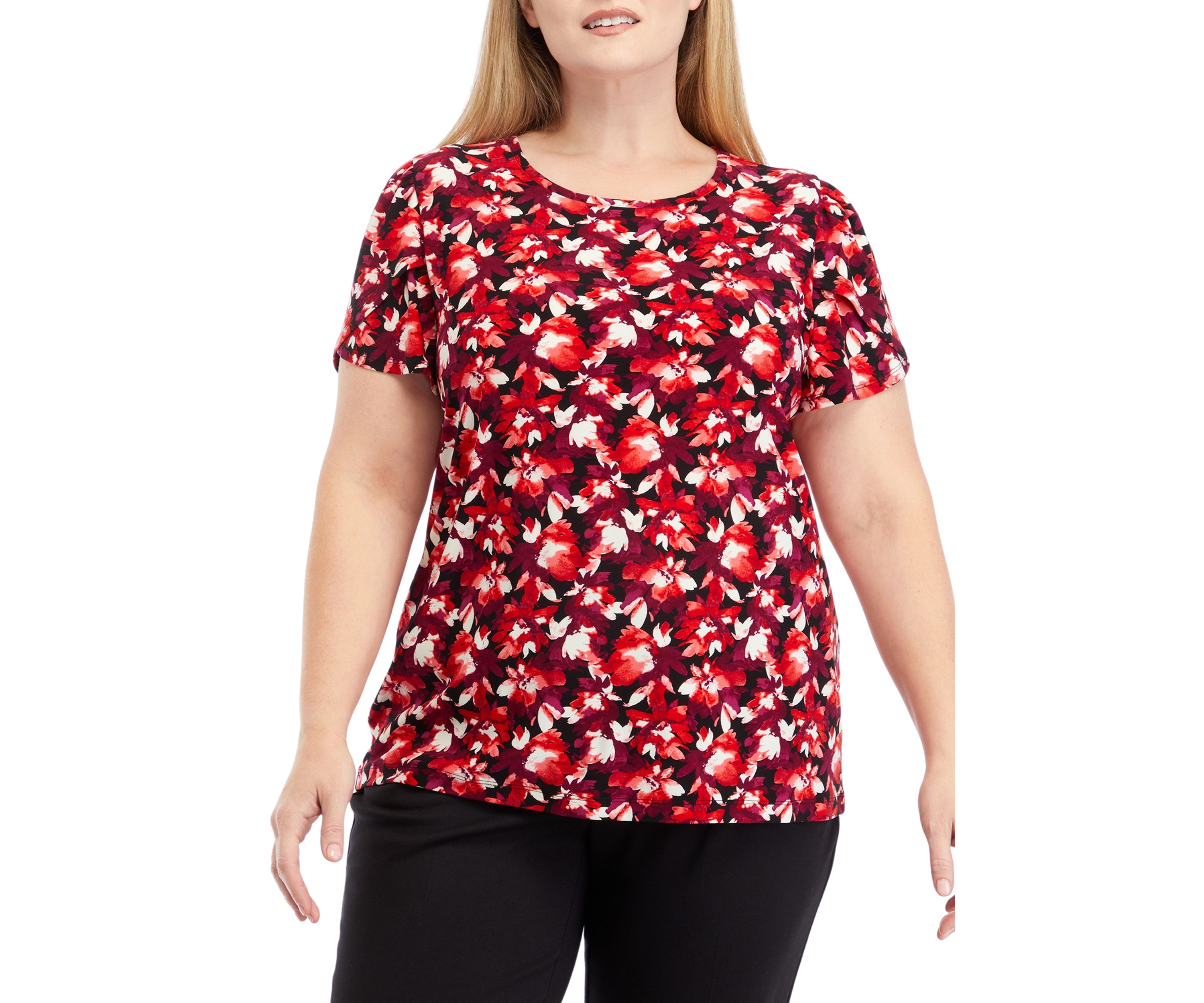 Plus Size Printed Short Tulip Sleeve Top 